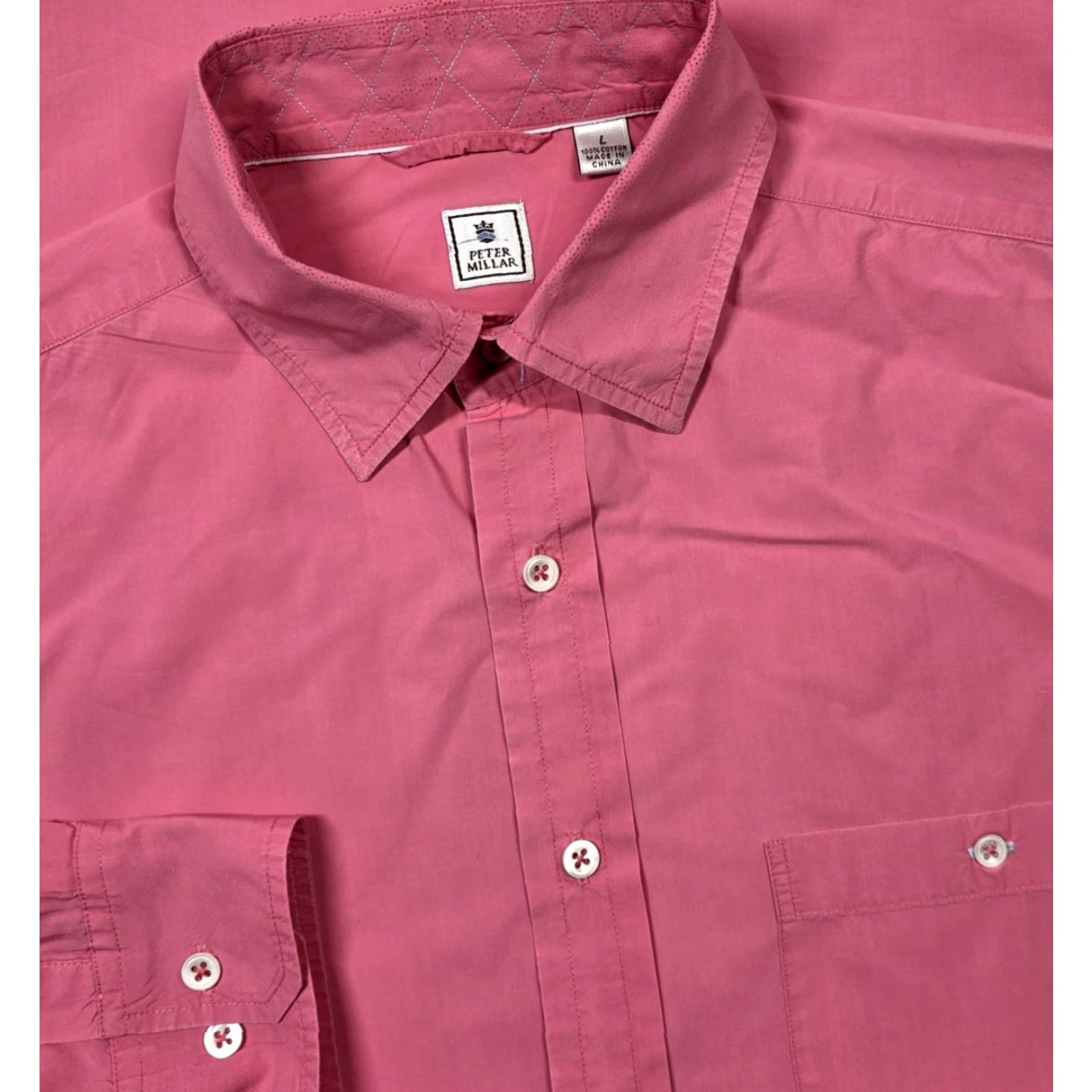 Peter Millar Peter Millar ShirtMens Long Sleeve Button-Up Pink Lightweight Cotton Regular(Size L) Button-Down Collared Size US L / EU 52-54 / 3 - 2 Thumbnail