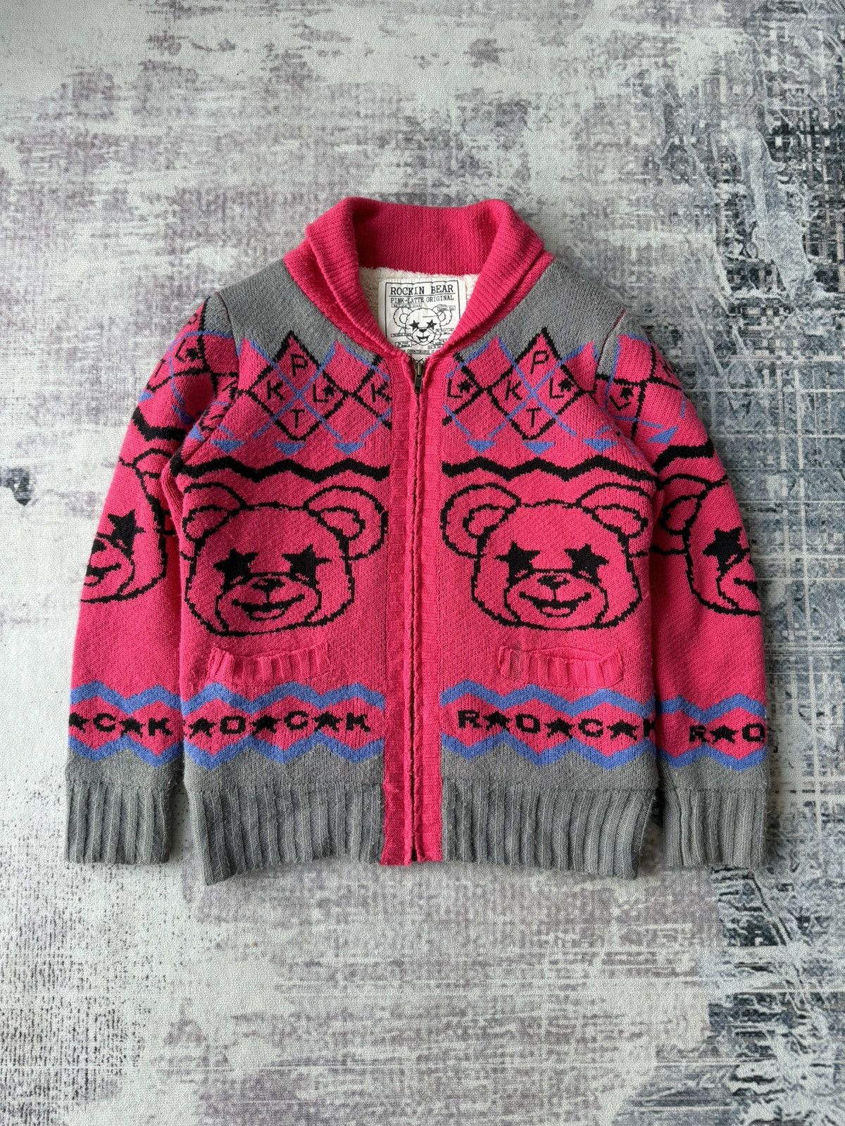 Vintage Rockin Bear Knit Zipper Jacket / Hysteric