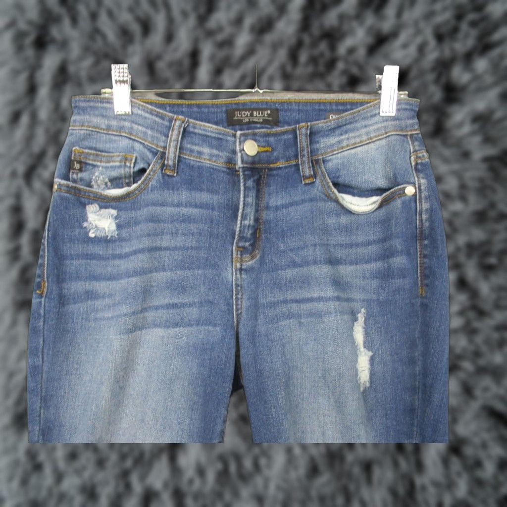 Vintage Judy Blue Jeans Cropped Distressed Stretch Comfort Sz 7/28 Blue Denim Regular 5-Pocket Womens Jeans Size 28" / US 6 / IT 42 - 1 Thumbnail