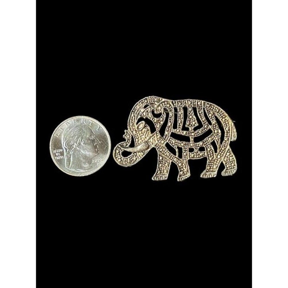 Jewelry Vintage Silver Tone Marcasite Elephant Brooch Pin Size ONE SIZE - 4 Thumbnail