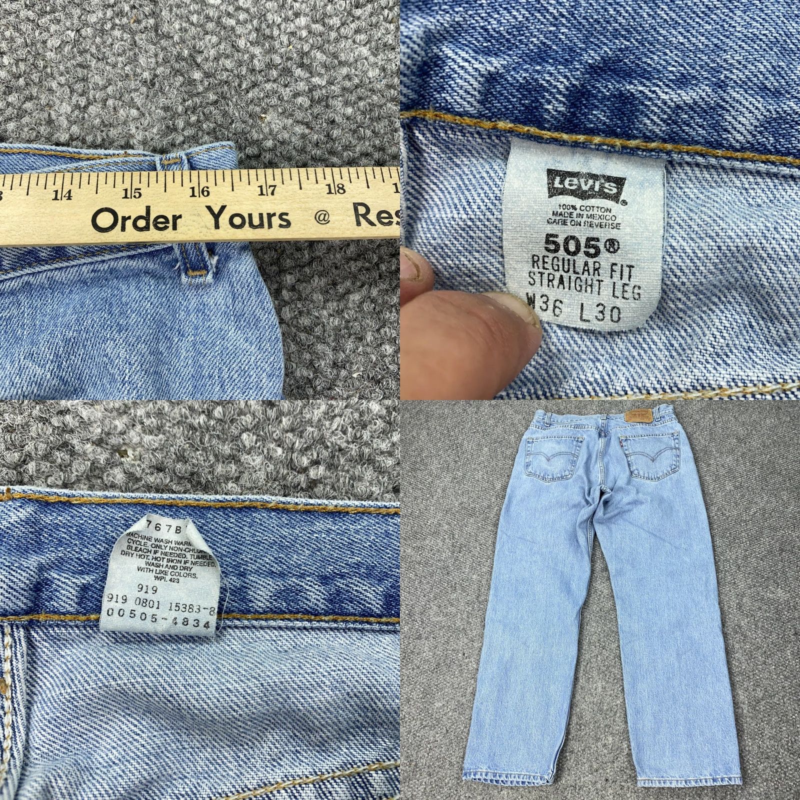 Levi's Levi's 505 Jeans Mens Regular Fit Straight Leg W36 L30 Light Wash Denim Classic Vintage 1980s Size US 36 / EU 52 - 8 Thumbnail