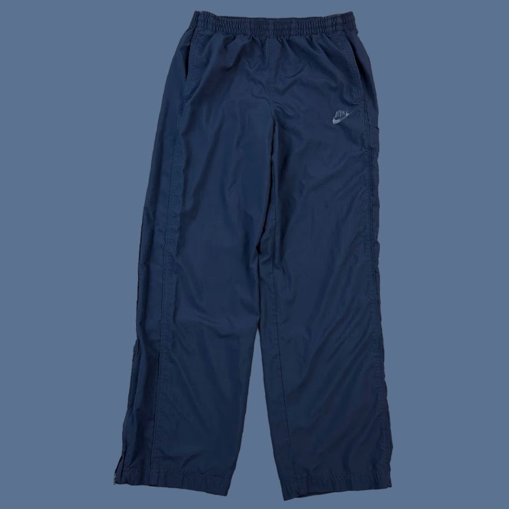 Nike VINTAGE Nike Sportswear Track Pants Mens M Navy Blue Fleece Lined Ankle Zip Y2K Pants Regular Mens Size US 31 - 1 Thumbnail