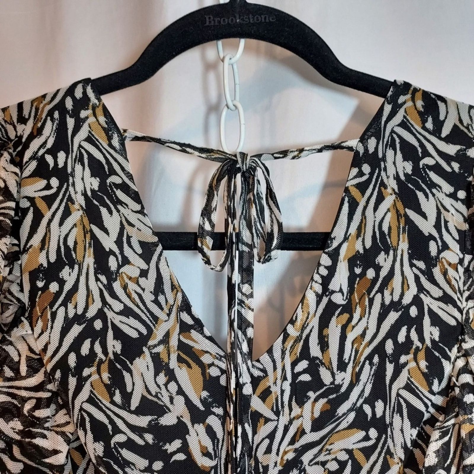 Other AUW Multicolor Black Brown White Abstract Ruffle Blouse Top Size M / US 6-8 / IT 42-44 - 7 Thumbnail