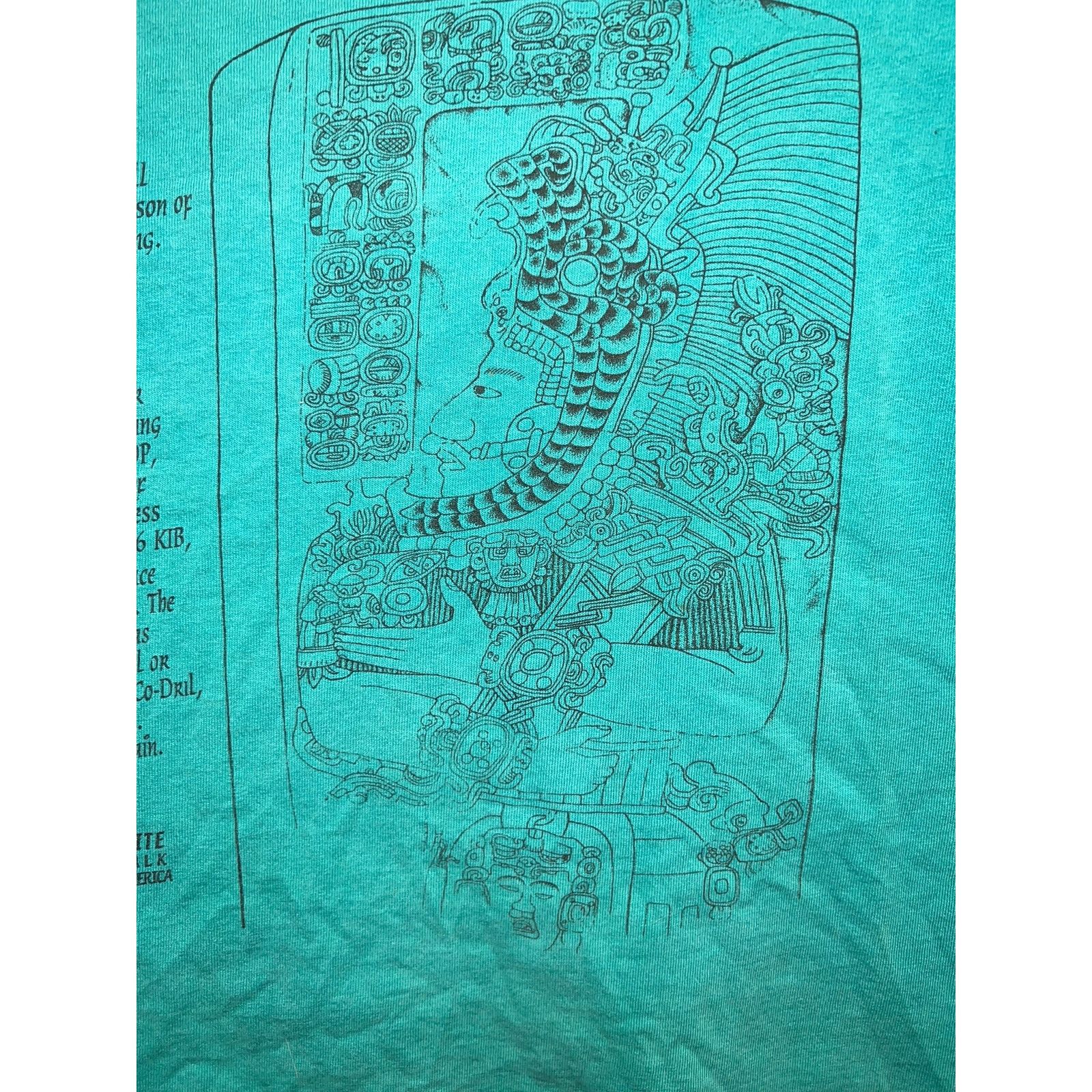 Fruit Of The Loom Vintage Lord Smoking Shell Shirt Lamanai Art Teal Tee 90s XL Size US XL / EU 56 / 4 - 2 Thumbnail