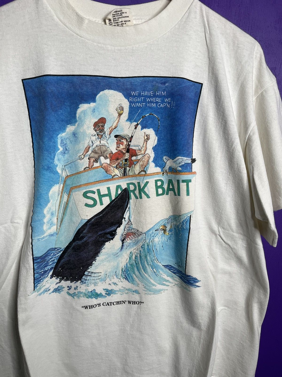Vintage 90s Shark bait funny fishing t-shirt