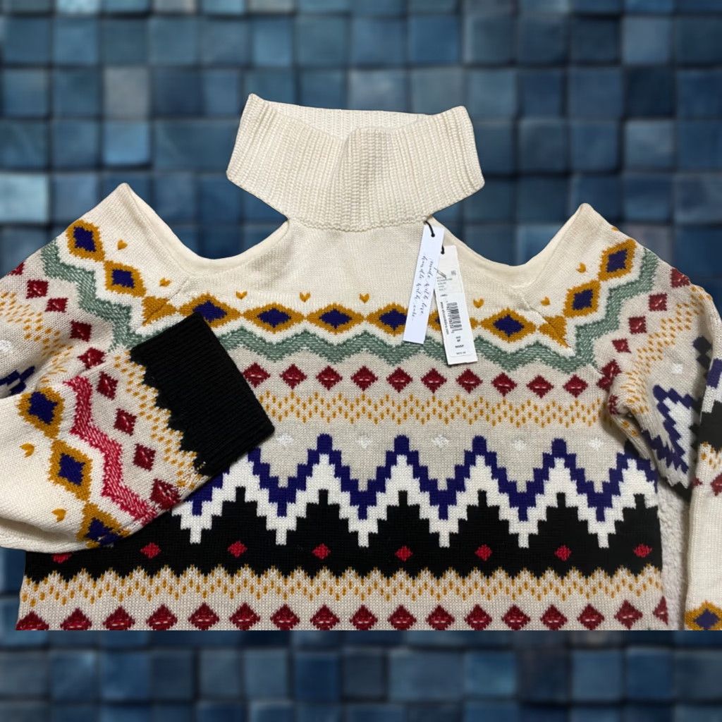 Alice + Olivia NWT Alice + Olivia Womens Medium Sweater Turtleneck Long Sleeve Geometric Multicolor Wool Pullover Casual Party/Cocktail 90s? Size M / US 6-8 / IT 42-44 - 1 Thumbnail