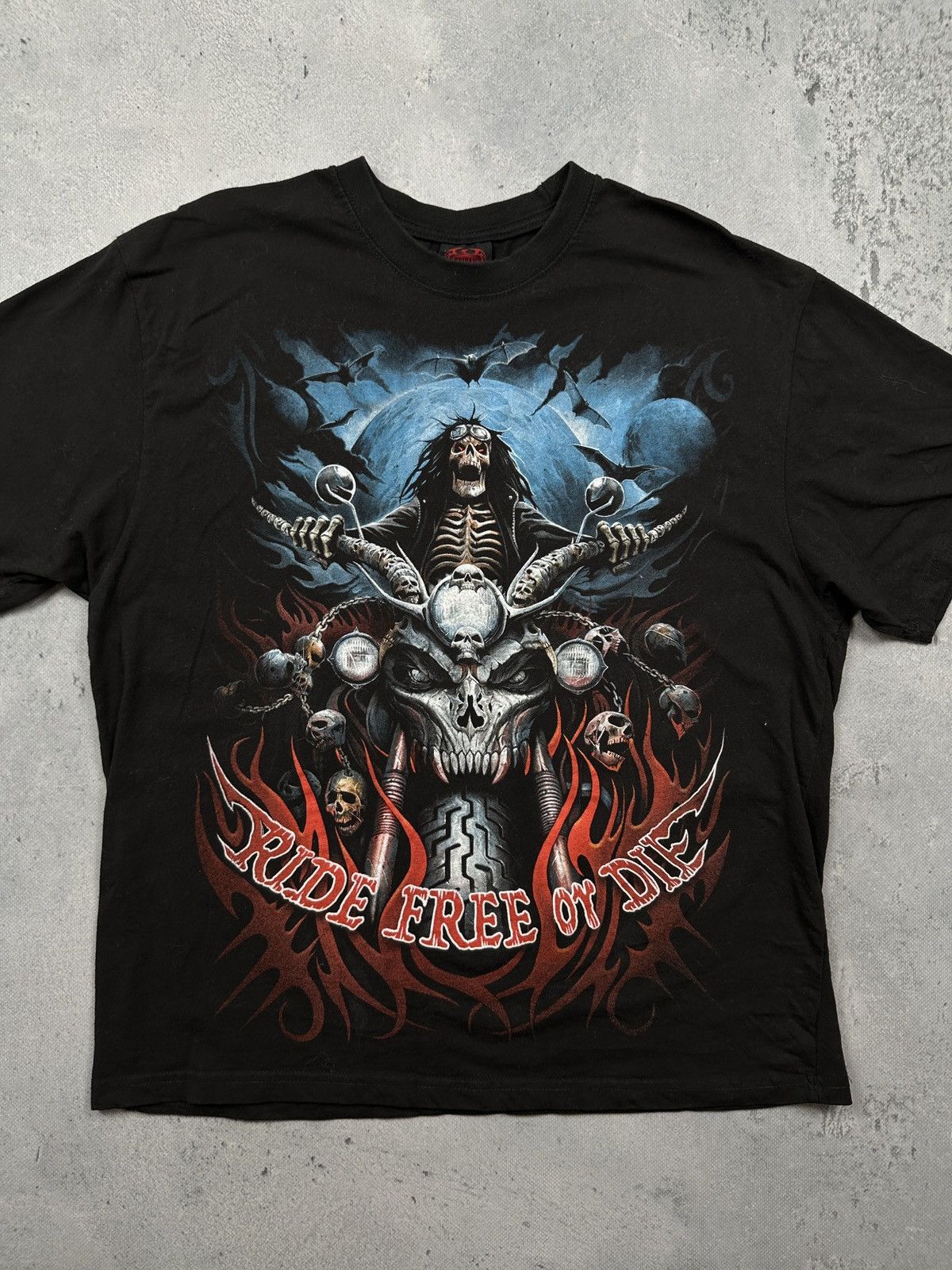 Affliction Vintage 00s Spiral Direct Biker Gothic Skull Flames y2k Rock Size US XL / EU 56 / 4 - 5 Thumbnail