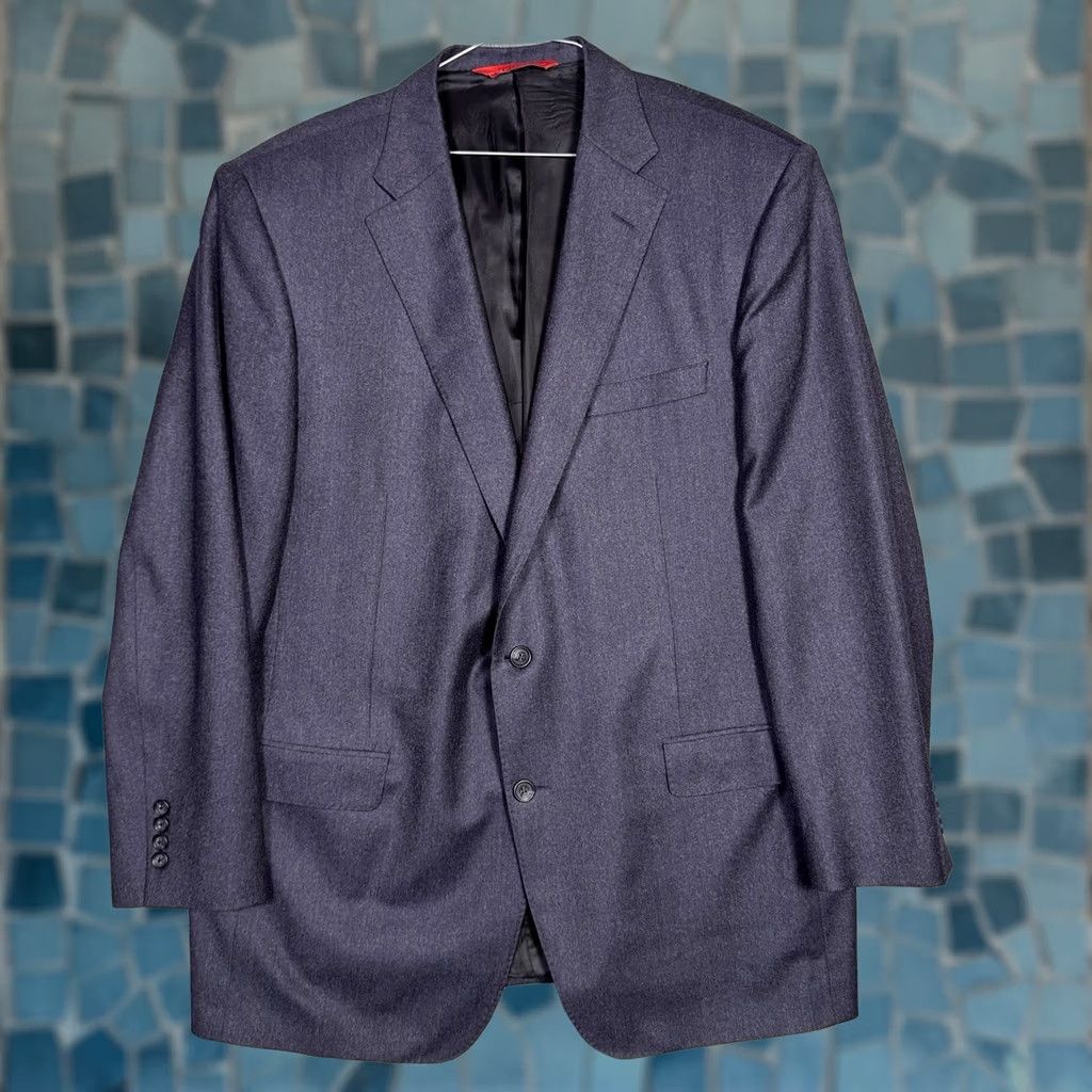 Vintage Samuelsohn Blazer Mens 46L Sport Coat Wool Cashmere Gray 2-Button Notch Notch Lapel Business Casual Long Coat/ Jacket Size 46R - 1 Thumbnail