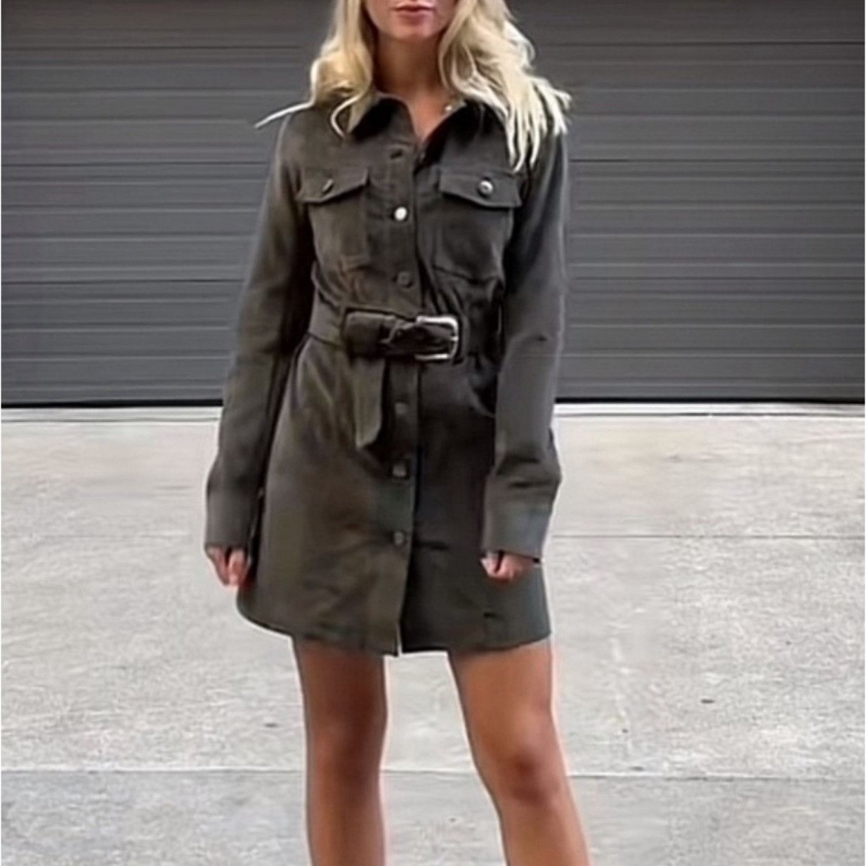 House of Harlow House Of Harlow 1960 Army Green Corduroy Belted Trench Dress Size S / US 4 / IT 40 - 1 Thumbnail