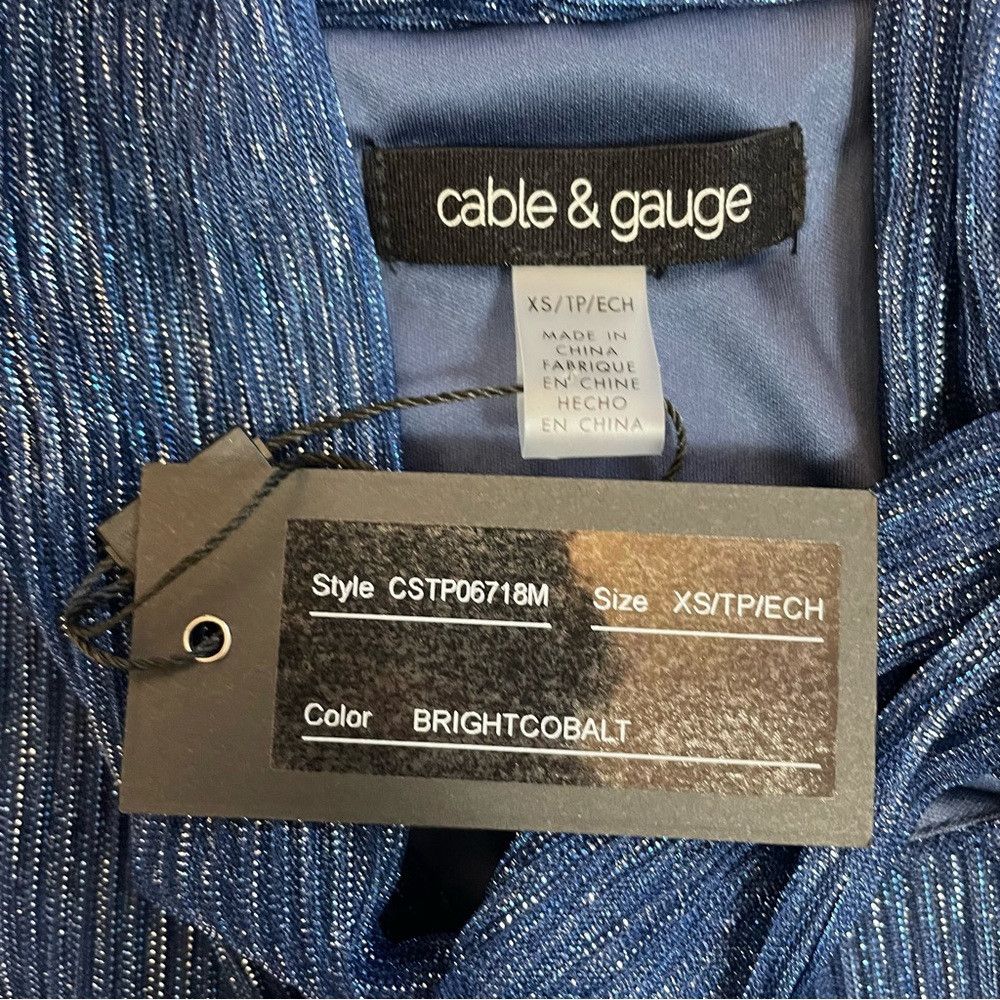 Other NWT New Cable & Gauge Blue Metallic Long Sleeve Tie Neck Bl Size XS / US 0-2 / IT 36-38 - 6 Thumbnail