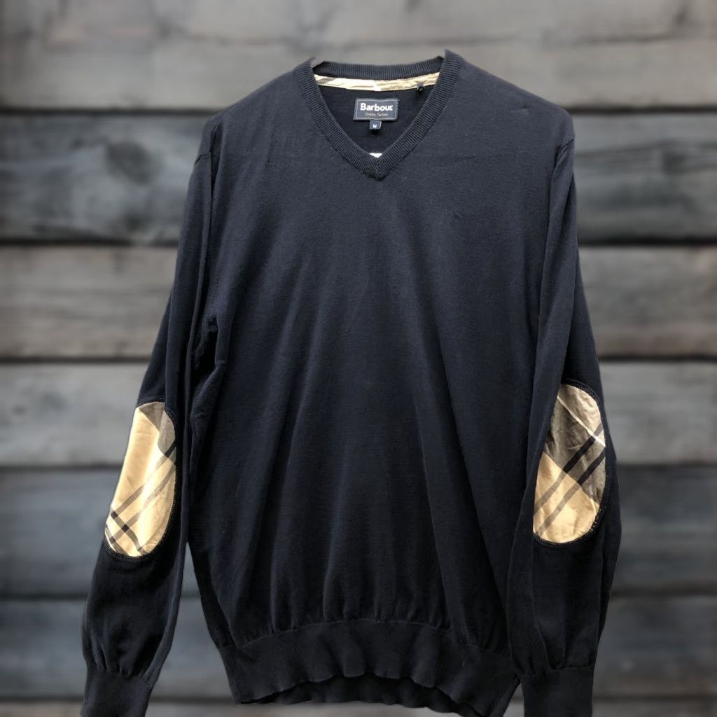 Barbour Barbour V-Neck Sweater Mens M Cotton Navy Blue Elbow Patch Lightweight Regular Knit Pullover Casual Winter Fall Spring Long Sleeve Logo Pattern: Solid Size US M / EU 48-50 / 2 - 1 Thumbnail