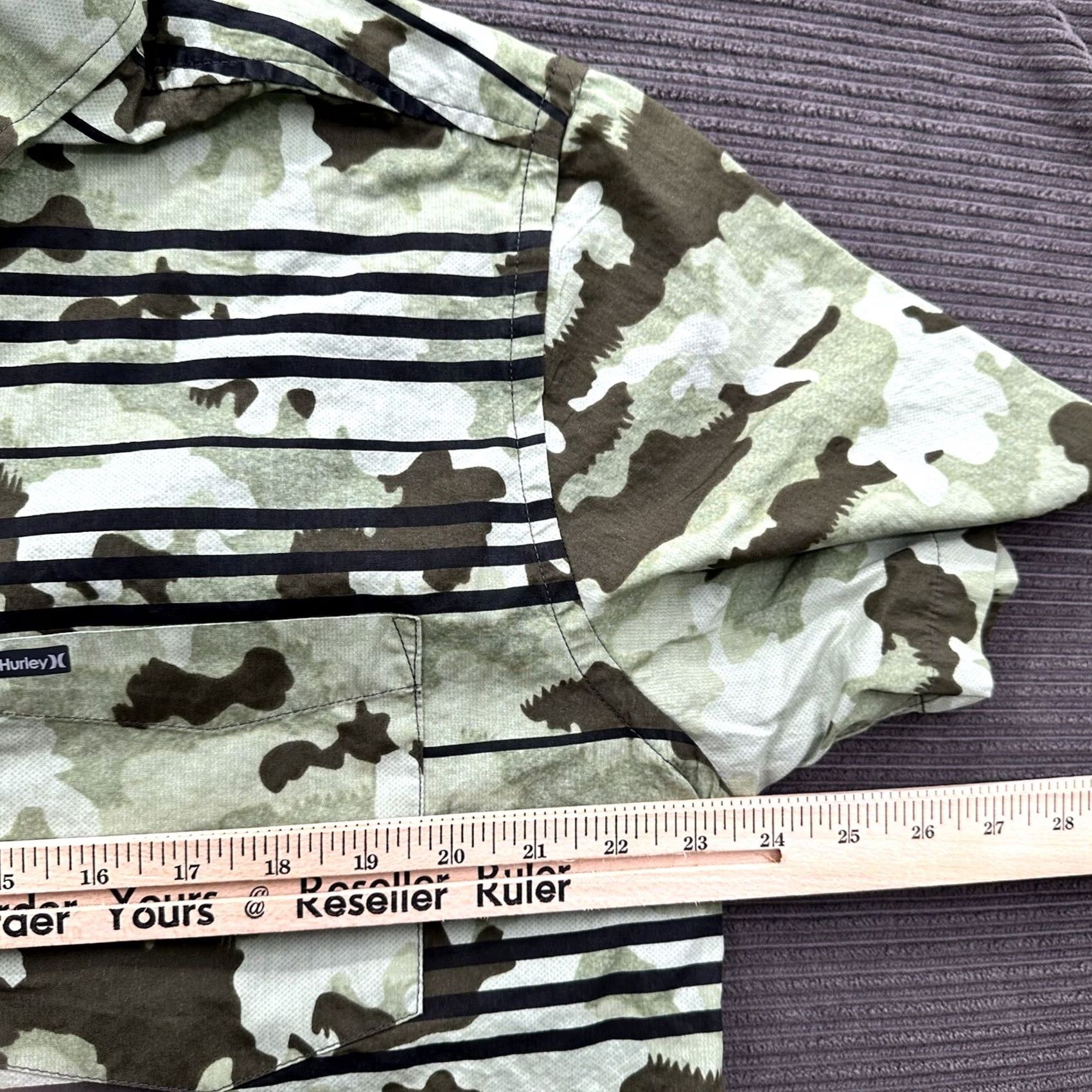 Hurley Hurley Shirt Men XL Green Multicolor Argo Camo Palm Striped Button-Up Short Sleeve Casual Cotton Beach Size US XL / EU 56 / 4 - 4 Thumbnail