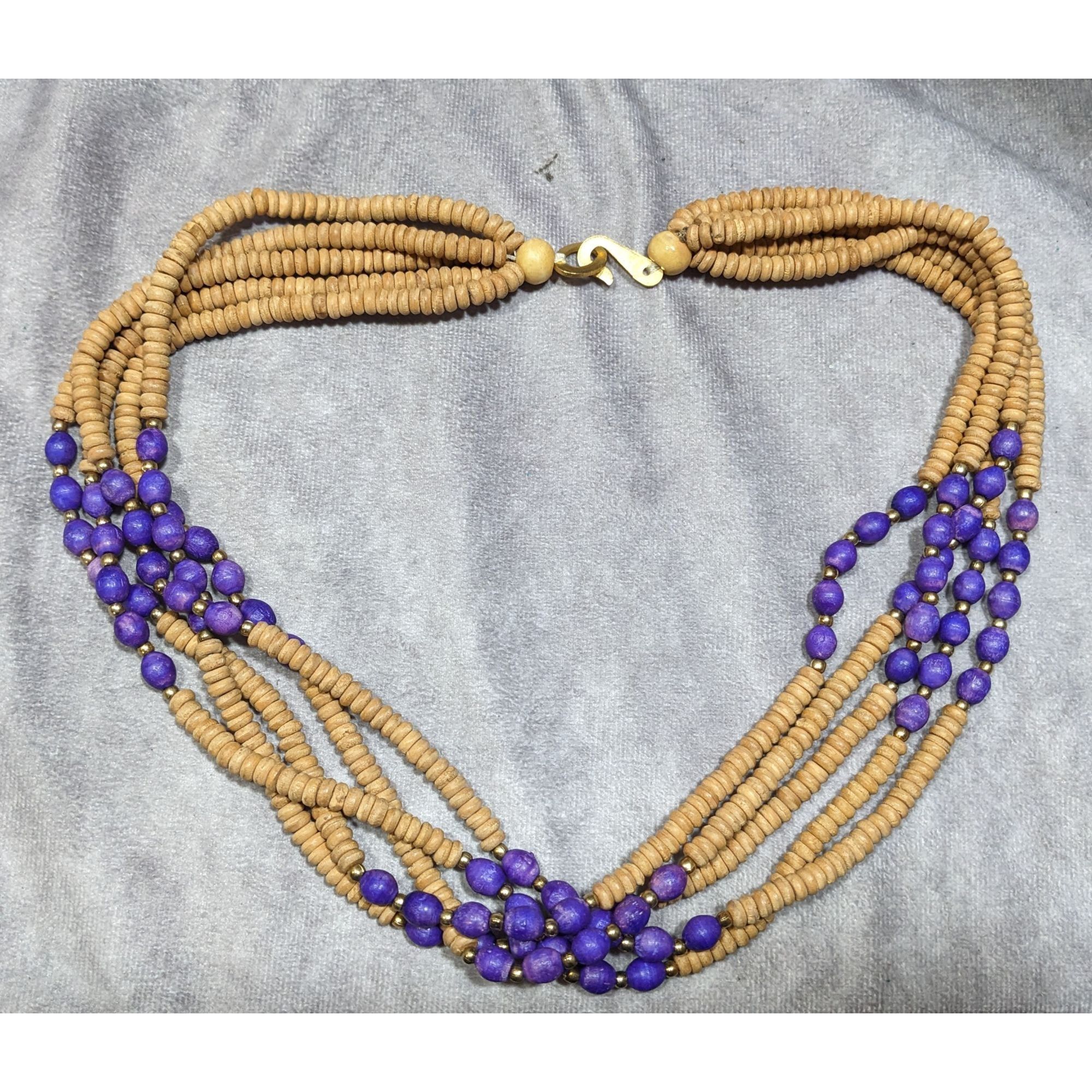 Other Vintage Handmade Tan And Purple Layered Wooden Beaded Neckla Size ONE SIZE - 4 Thumbnail