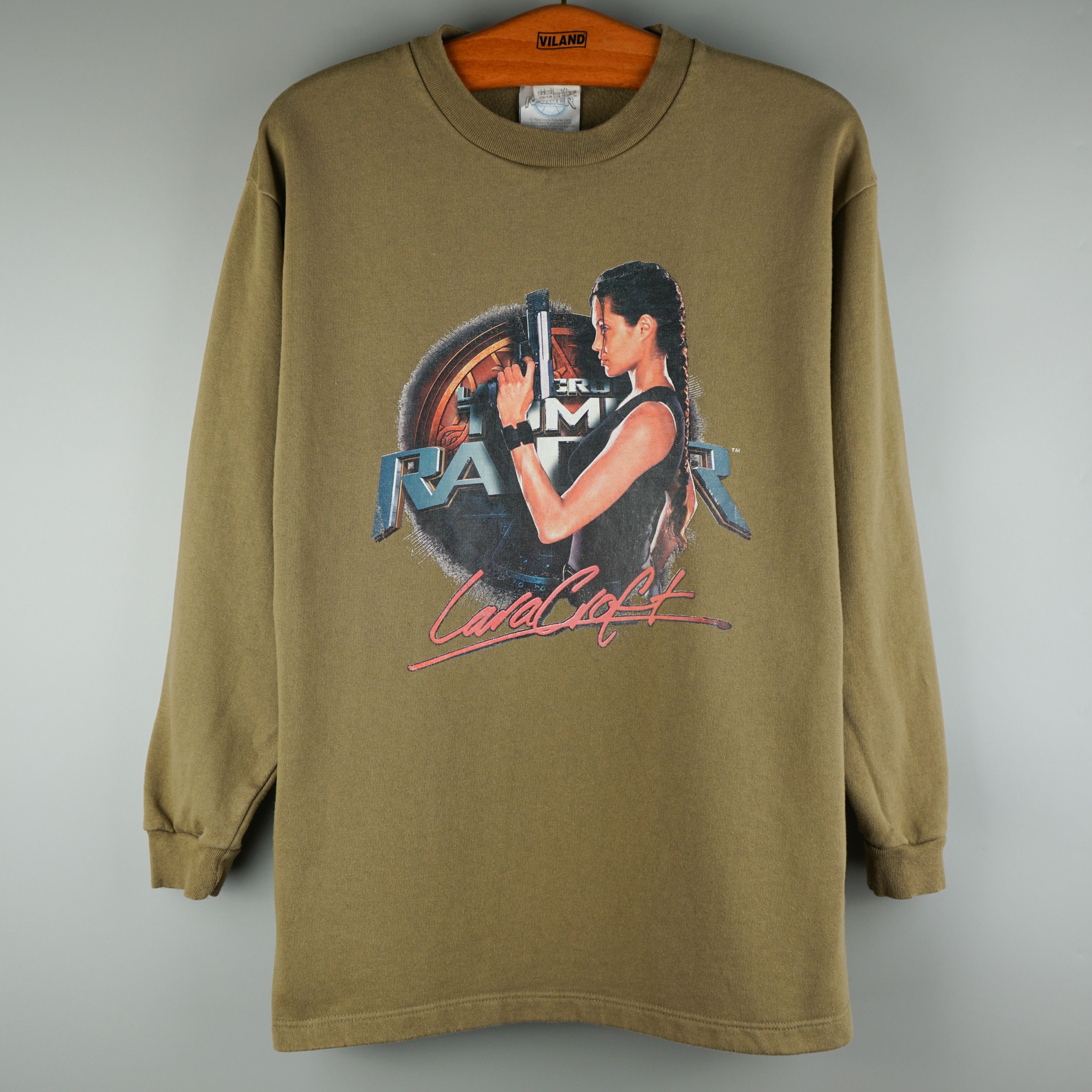 image of Movie Vintage 2001 Lara Croft Tomb Rider Angelina Jolie Sweatshirt in Mustard, Men's (Size Medium)