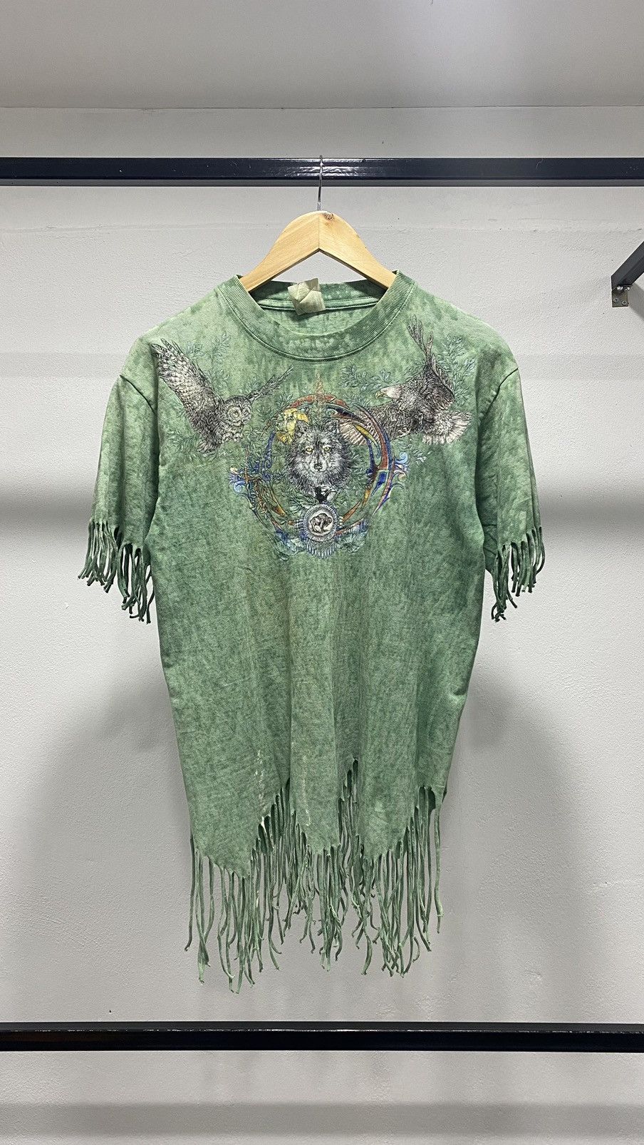 image of Cowboy Equipment x Habitat shag Shaggy Tie Dye Wolf 80's 90's in Green, Men's (Size Medium)
