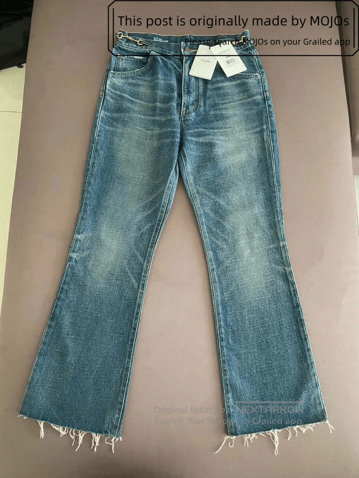 Celine Sz 29 Celine 22AW Dylan Gold Buckle Distressed Denim mojos1 Size US 29 - 1 Thumbnail