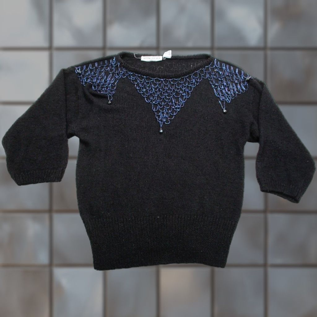 Vintage **VINTAGE 80'S BONNIE BOERER WOMEN'S M BLACK BEADED PULLOVER SWEATER** User: **VINTAGE 80'S BONNIE BOERER WOMEN'S MEDIUM BLACK BEADED SWEATER** Size M / US 6-8 / IT 42-44 - 1 Thumbnail