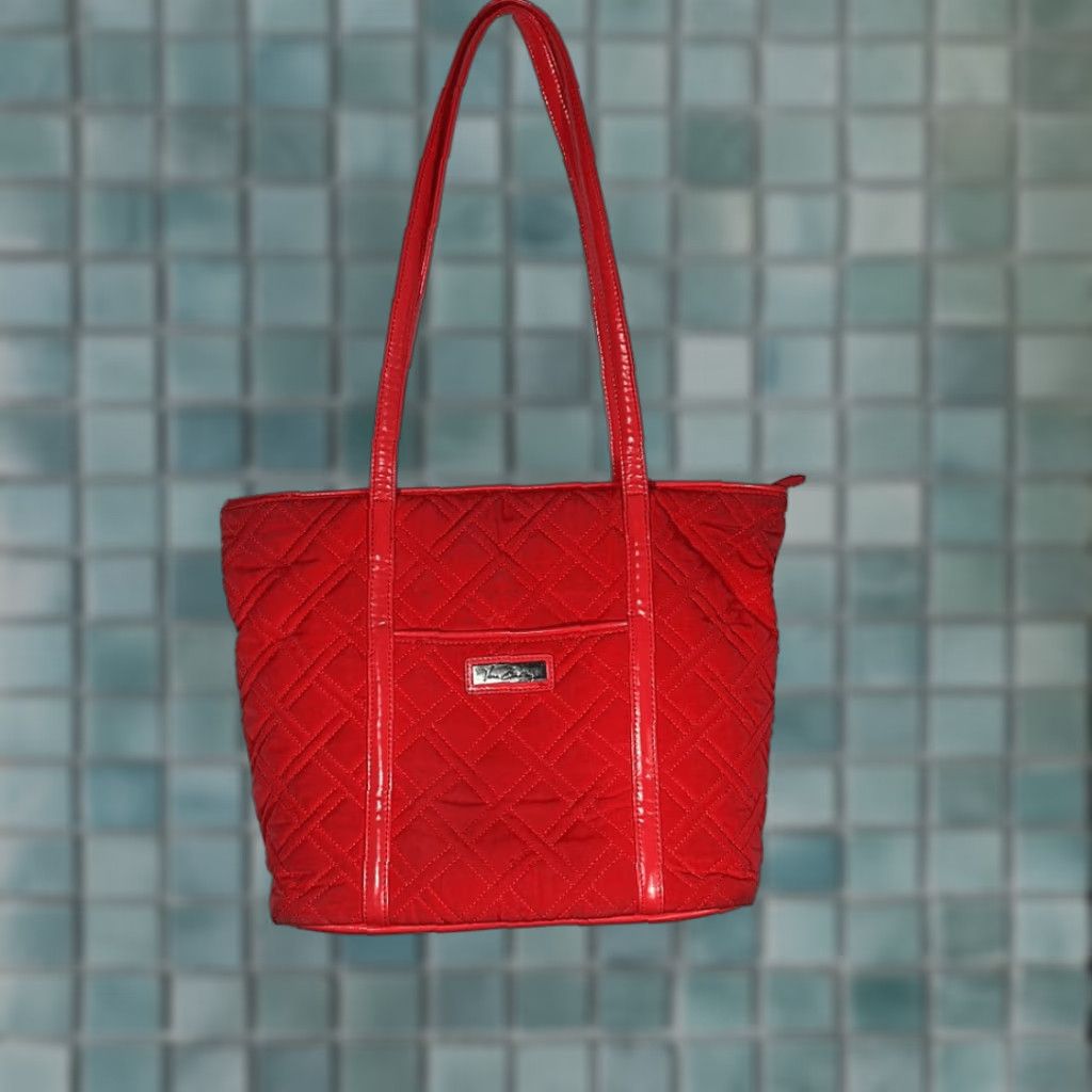 Vera Bradley Vera Bradley Canyon Sunset Pattern Leather Trim Shoulder Bag Purse Women's Medium Red Canvas Exterior Bag Size ONE SIZE - 1 Thumbnail