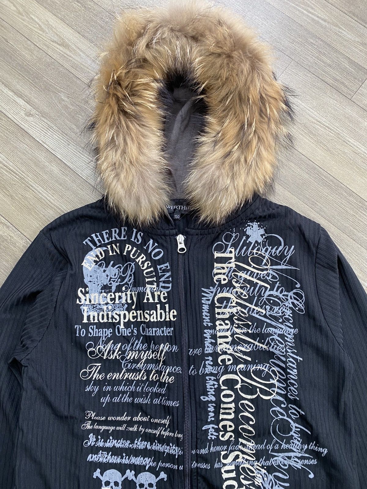 Japanese Brand 2000s Werther Skulls Poem Cross Grunge Punk Fur Zip Hoodie Size US M / EU 48-50 / 2 - 2 Thumbnail