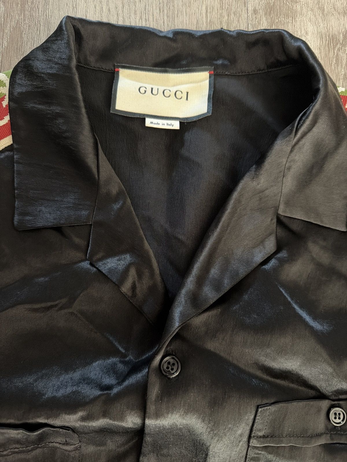 Gucci Gucci Black Satin Bowling Shirt Size US L / EU 52-54 / 3 - 3 Thumbnail