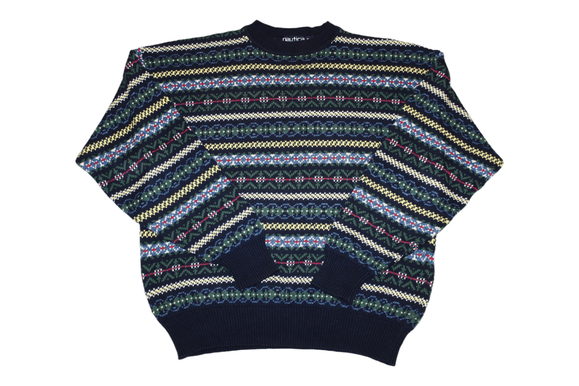 90's Nautica 100% Cotton Native Patterns Crew Neck Sweater