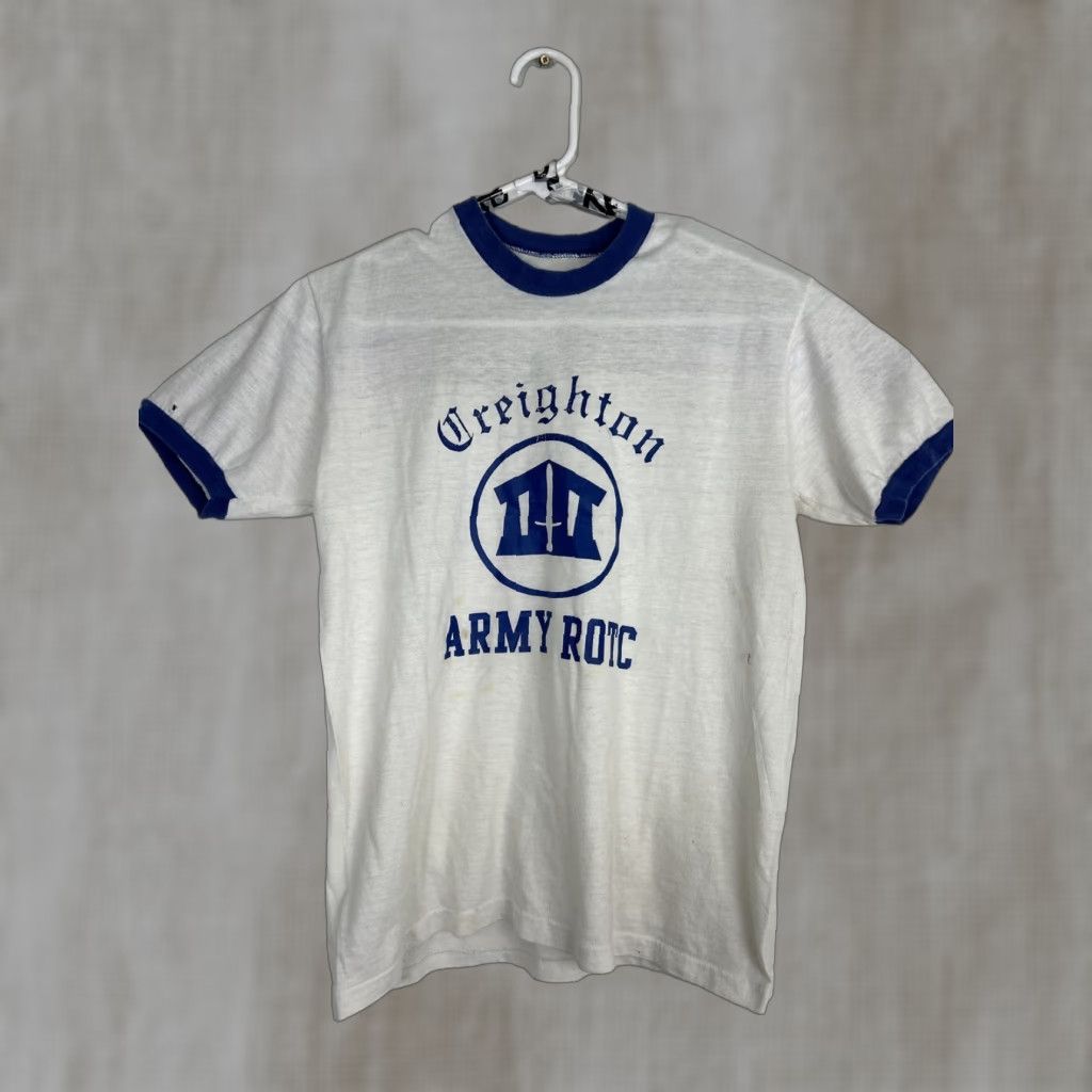 Vintage VINTAGE Short Sleeve T Shirt Creighton Army ROTC White Blue Mens S Small Single Stitch Army 90s? Size US S / EU 44-46 / 1 - 1 Thumbnail