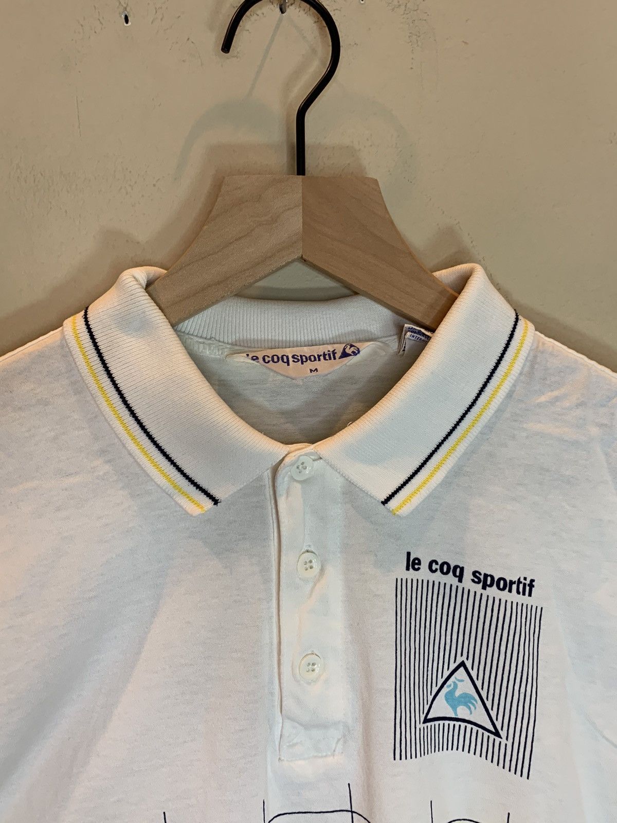 Le Coq Sportif RARE* Vintage 80’s Le Coq Sportif Grid Art Polo Henley Shirt Size US M / EU 48-50 / 2 - 5 Thumbnail