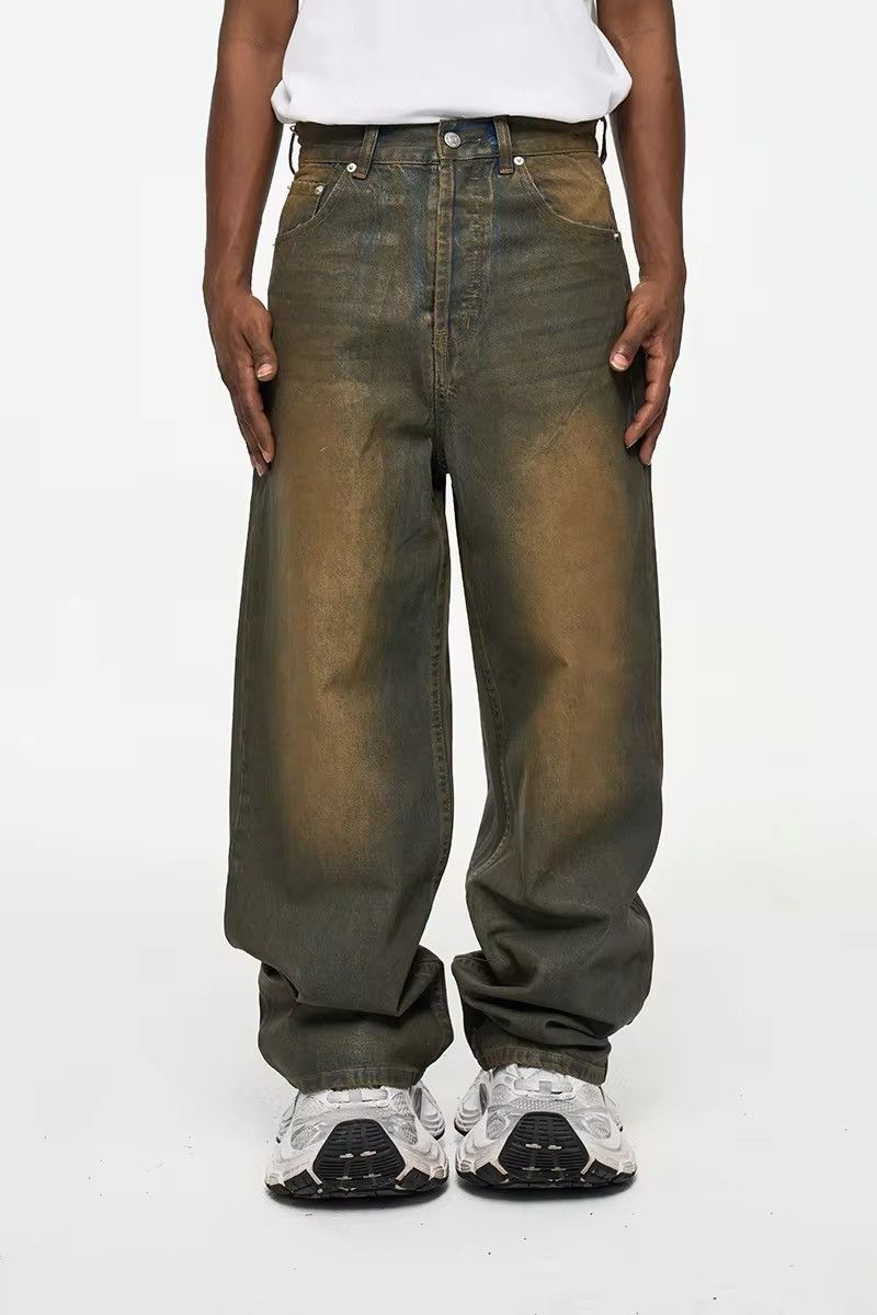 Vintage Oil Wax Distressed Mud Coated Brown Design Jeans Size US 31 - 1 Thumbnail