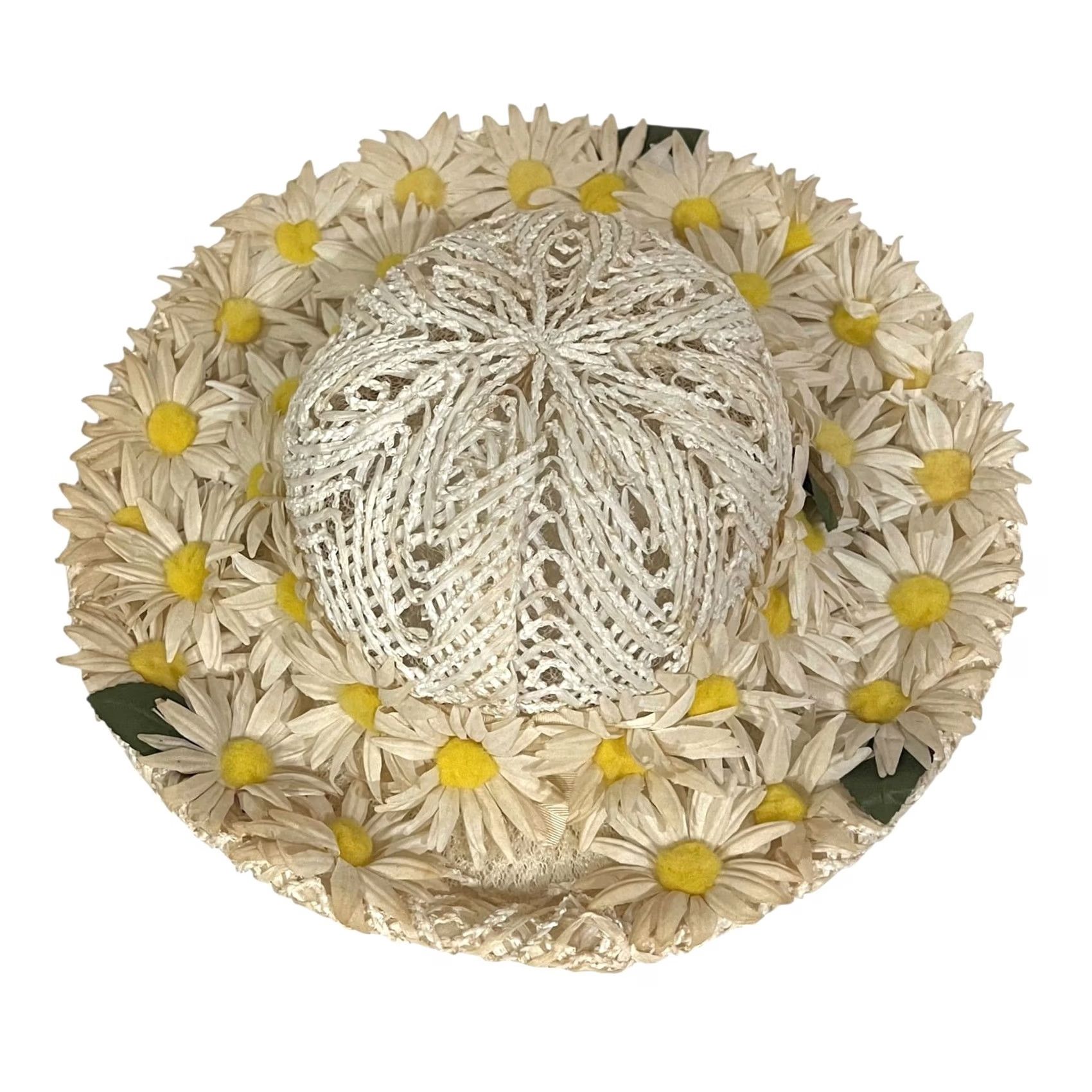 Vintage VINTAGE Adele Claire Hat Women’s Daisies Wide Brim 3D Flowers White Yellow One Size Spring Summer Party/Cocktail Womens Size ONE SIZE - 5 Thumbnail