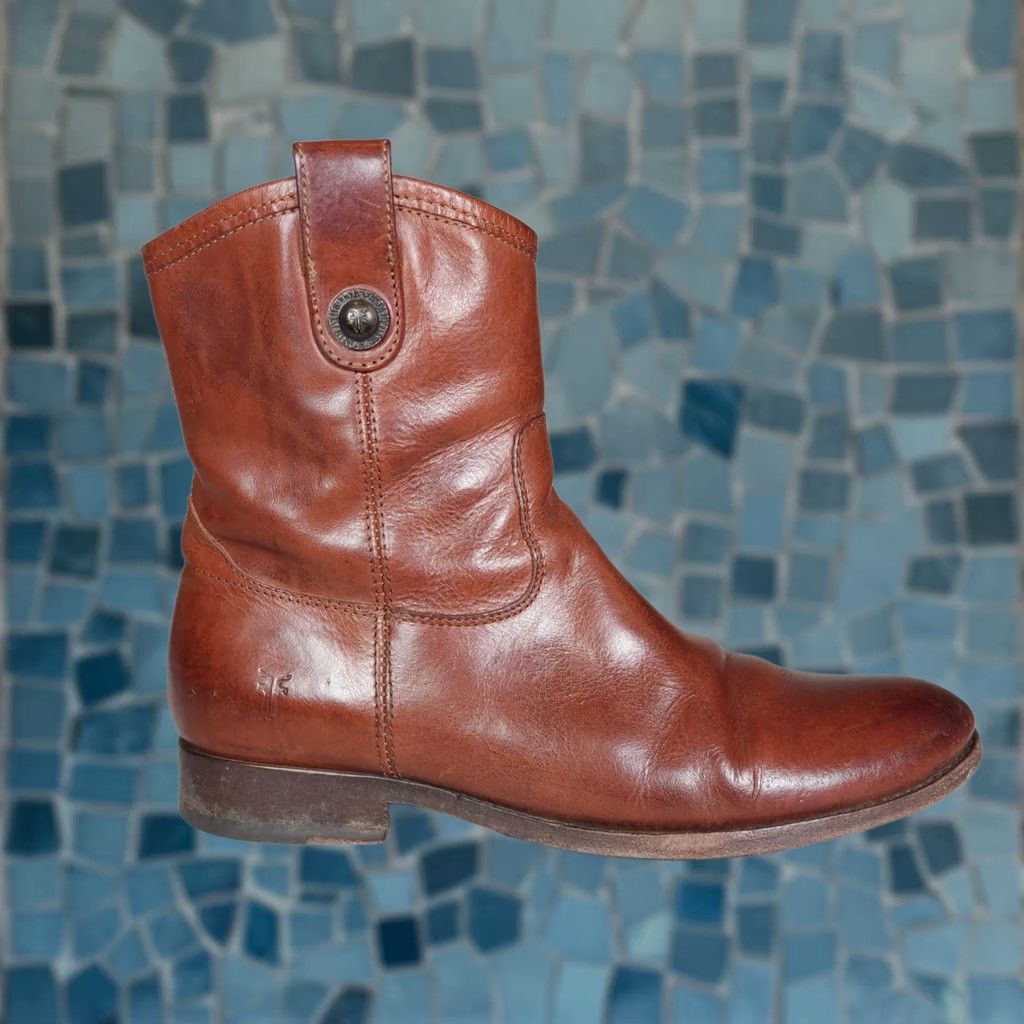 Frye FRYE Melissa Button Short Leather Booties in Cognac Brown 77897 Women's US 8 B Bootie Size 30" / US 8 / IT 44 - 1 Thumbnail