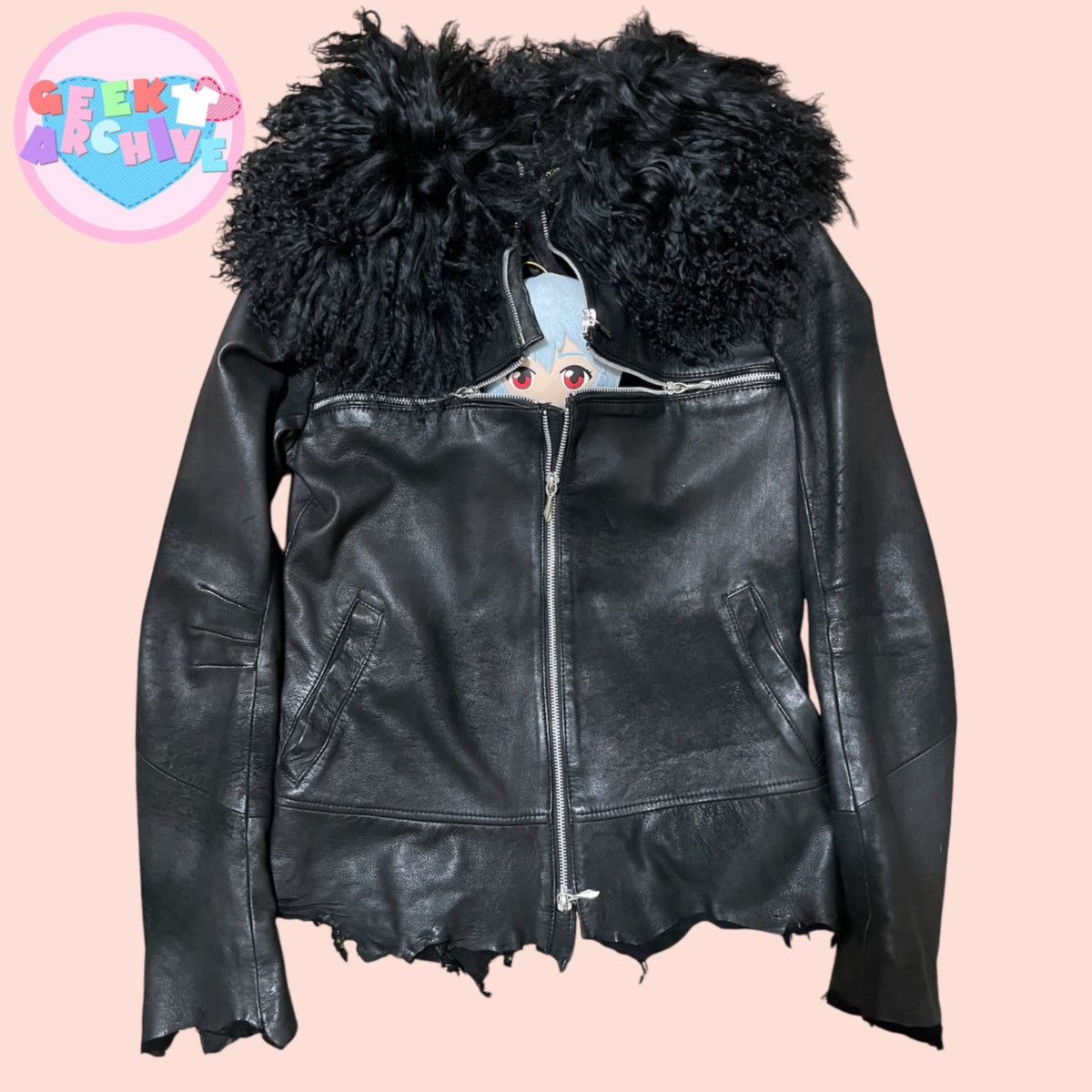 14th Addiction Leather Cross-Zip Jacket w/ Fur