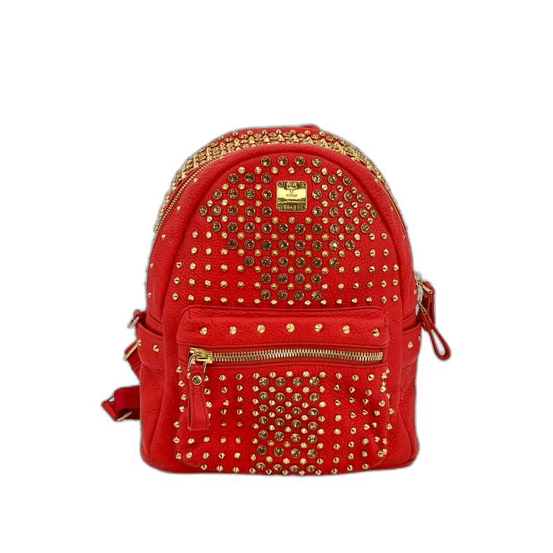 MCM Mcm Red Studded Zip Backpack Rucksack Size ONE SIZE - 1 Thumbnail