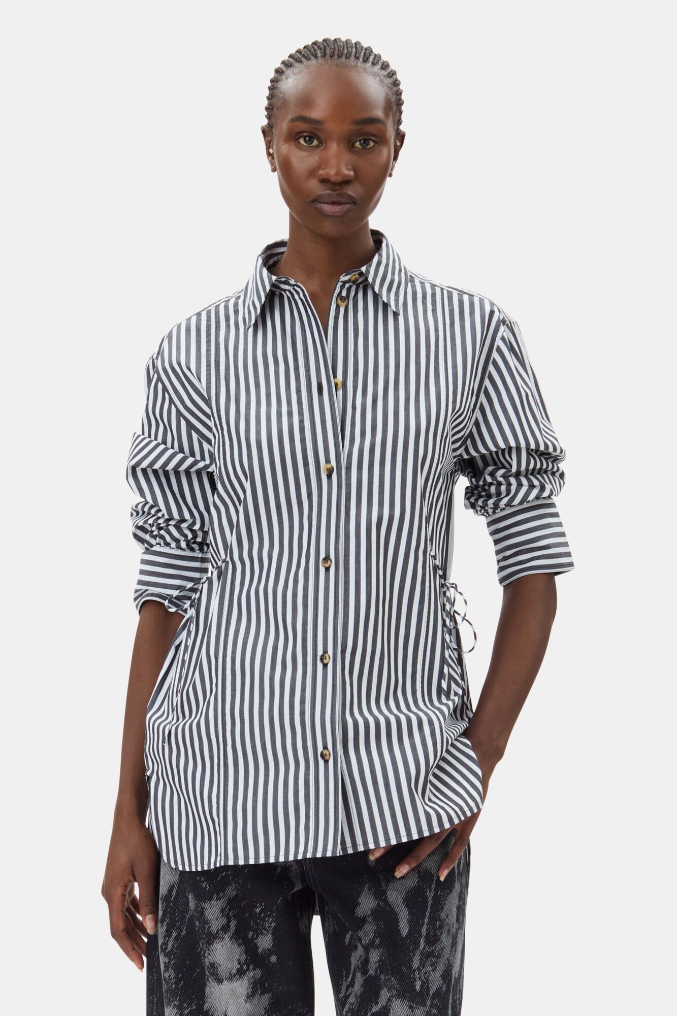 Ganni o1s22i1n0525 Oversized Striped Shirt in Black/White Size XS / US 0-2 / IT 36-38 - 3 Thumbnail