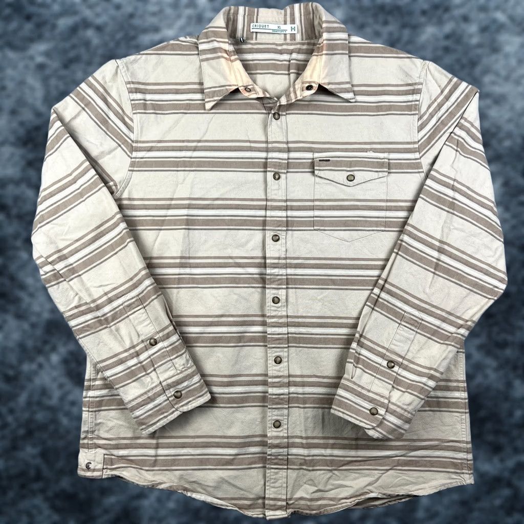 Vintage Criquet Flannel Pearl Snap Button Shirt Long Sleeve XL Mens Beige Striped Size US XL / EU 56 / 4 - 1 Thumbnail