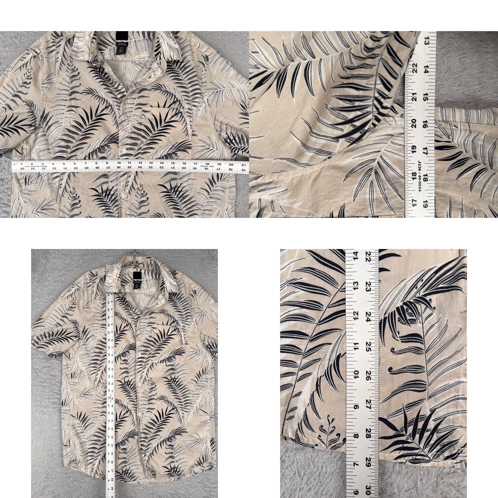 H&M H&M Shirt Adult Medium Beige Floral Leaf Button Up 100% Cotton Pocket Hawaiian Mens Size US M / EU 48-50 / 2 - 8 Thumbnail
