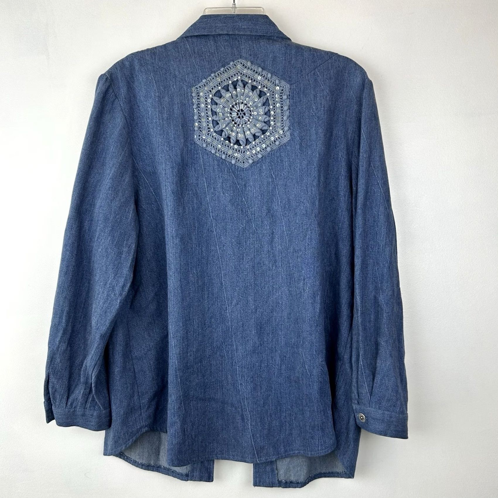 Vintage VINTAGE LIM'S Denim Shirt Button-Up Womens L Embroidered Cats Cottagecore Size L / US 10 / IT 46 - 2 Thumbnail
