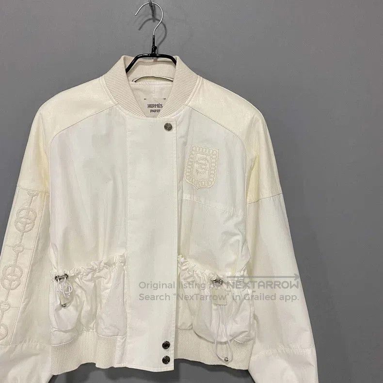Hermes Hermes Off-white leather embroidery jacket Size XS / US 0-2 / IT 36-38 - 2 Thumbnail