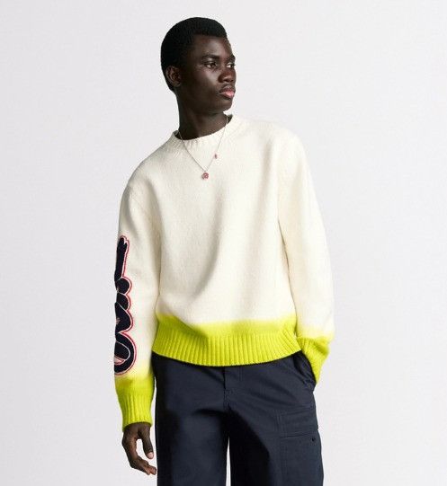 Dior × Kaws o1w1db11025 513M655 Wool Knit Sweater in White/Yellow Size US L / EU 52-54 / 3 - 3 Thumbnail