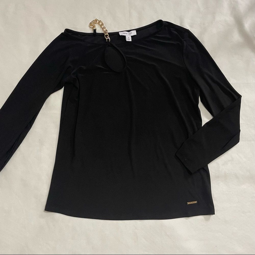 Nine West NWT New Nine West Black Gold Chain Asymmetrical Top Blouse Size M / US 6-8 / IT 42-44 - 5 Thumbnail
