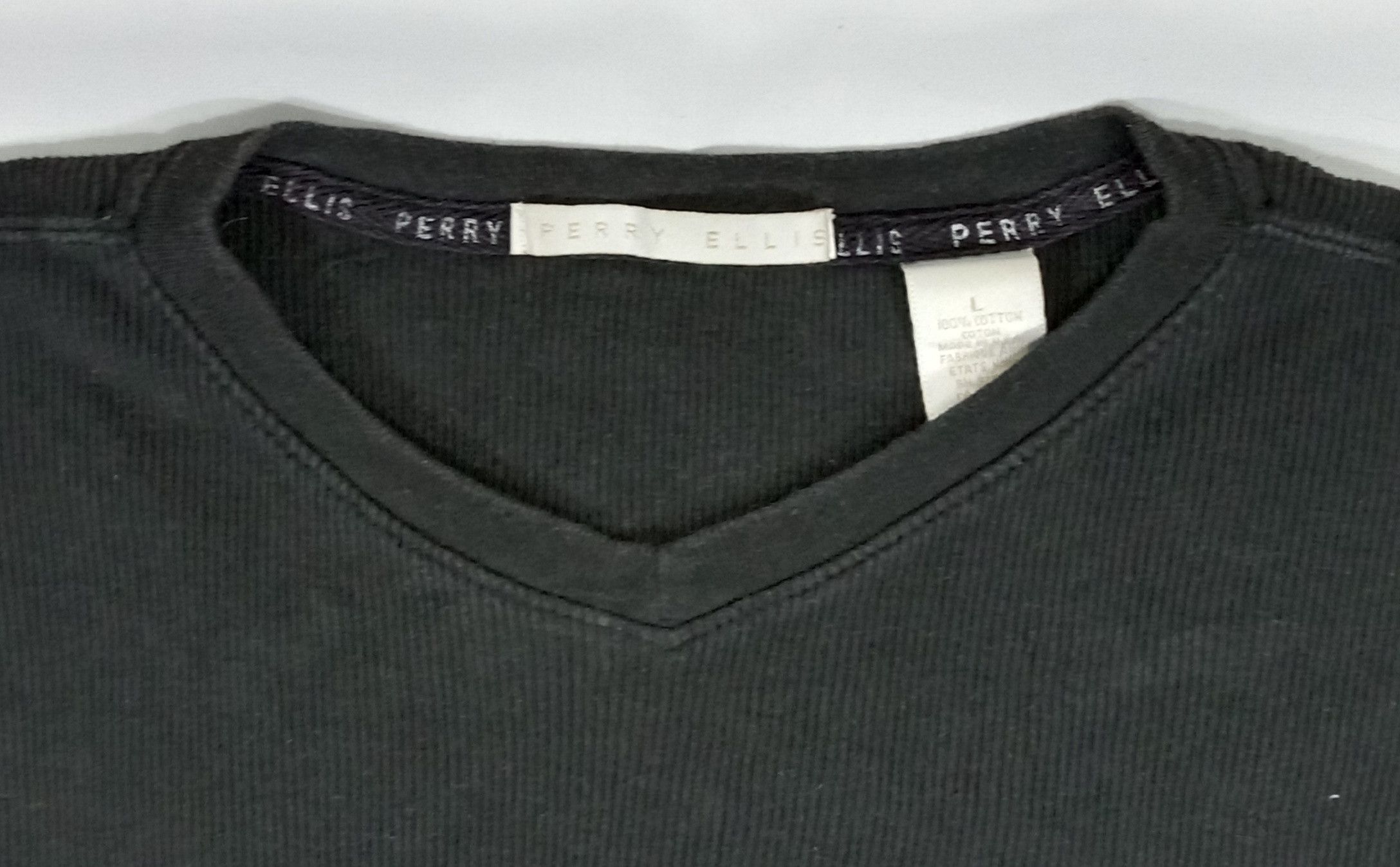 Perry Ellis Vintage Perry Ellis Ribbed Black Tee Size US M / EU 48-50 / 2 - 2 Thumbnail