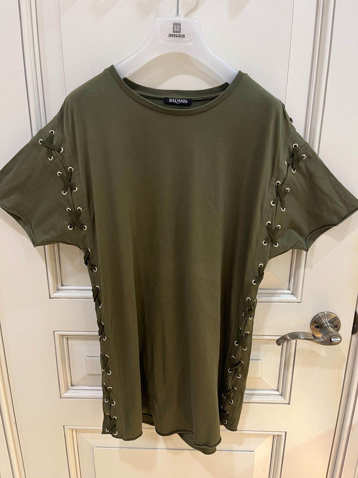 Balmain Balmain Olive Green Rope Detail T-shirt Size US M / EU 48-50 / 2 - 1 Thumbnail