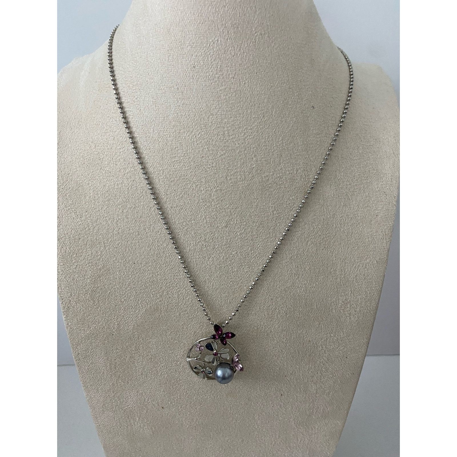 Other rhinestone floral pendant necklace silver tone Size ONE SIZE - 1 Thumbnail