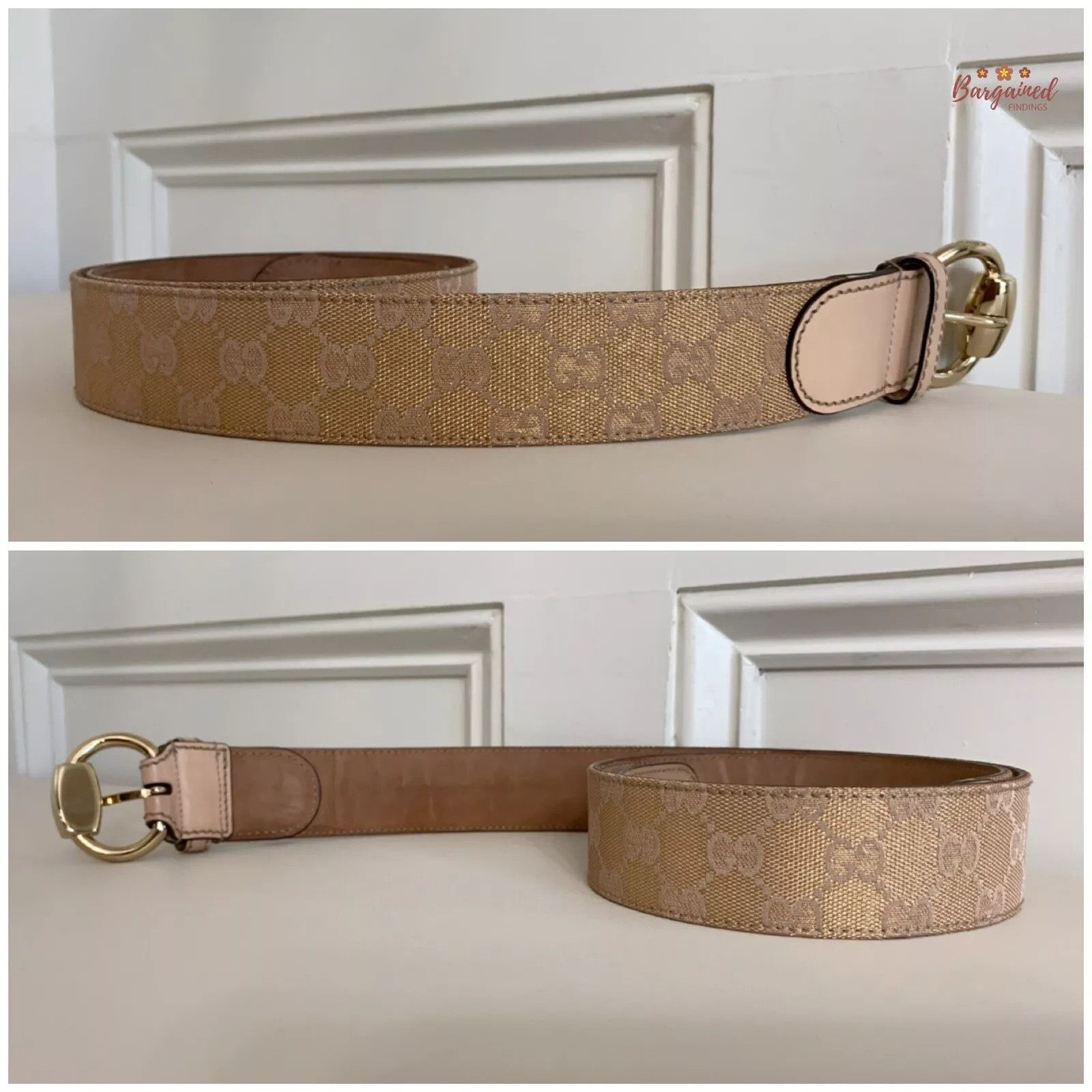 Gucci Gucci Monogram Canvas Calfskin Gold Horsebit Buckle Belt Size 34 - 4 Thumbnail