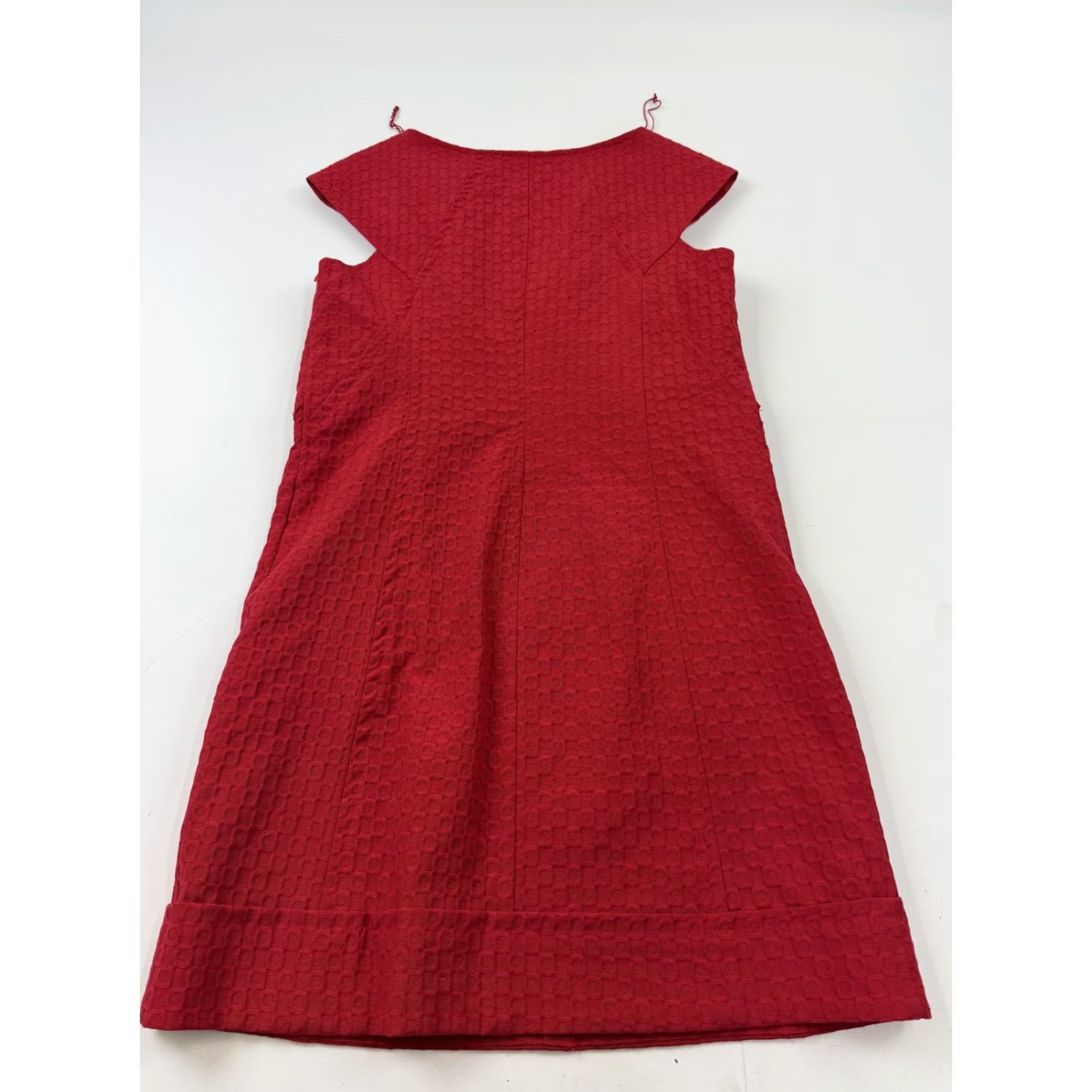 MAGGY LONDON Maggy London Dress Womens 10 Red Textured Jacquard Cap Sleeve Sheath Work Office Size L / US 10 / IT 46 - 5 Thumbnail