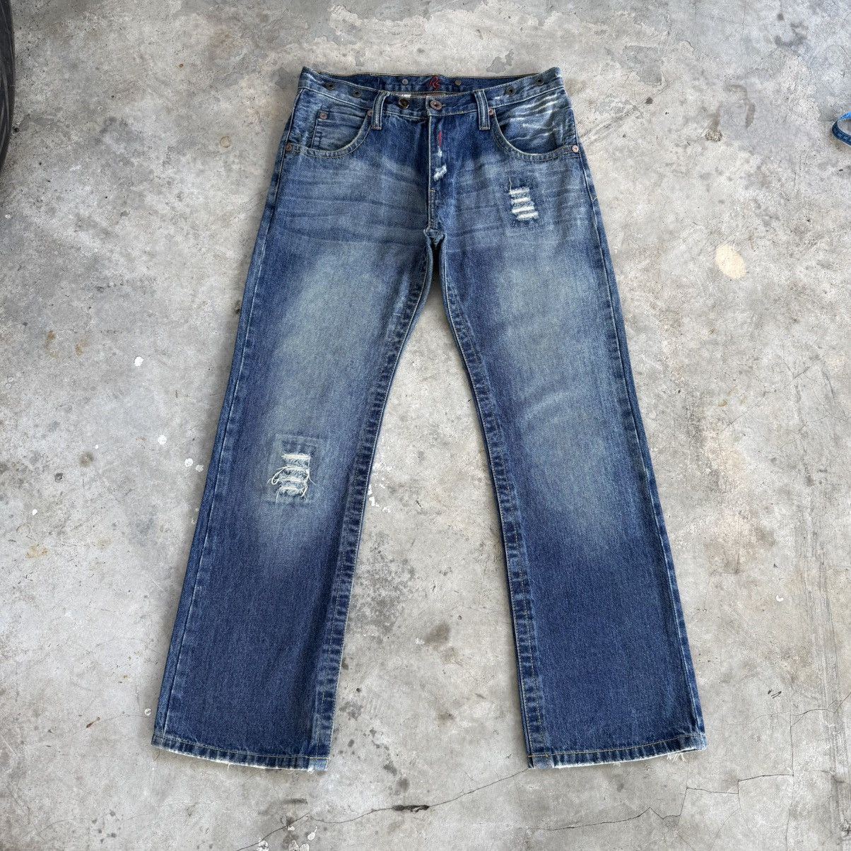 Japanese Brand W32x30 Vintage Snap Red Flare Faded Denim Jean Pants Size US 33 - 1 Thumbnail