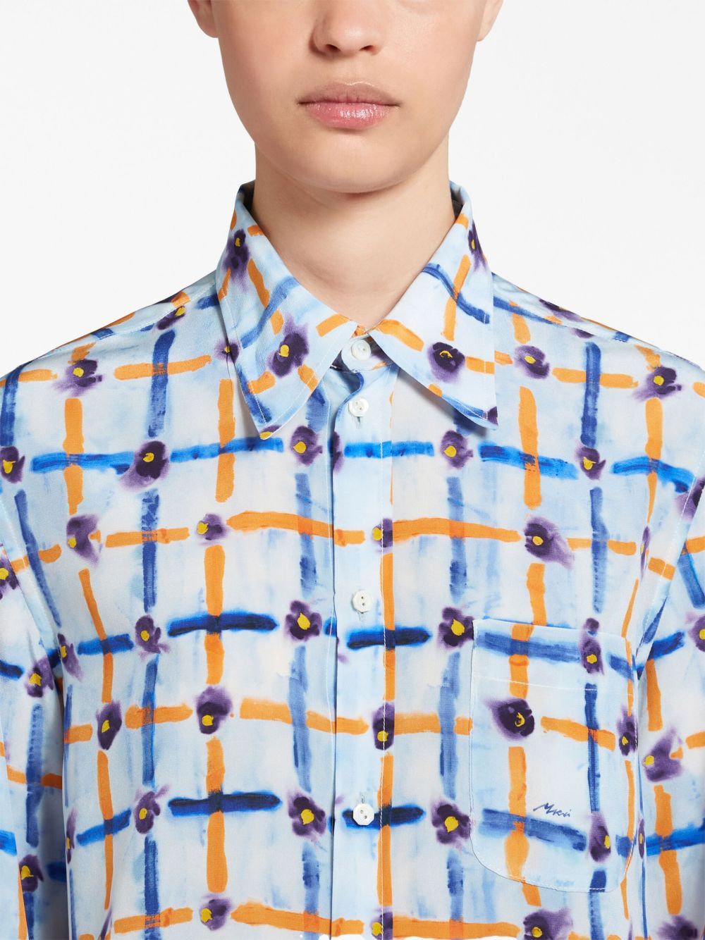 Marni o1w1db10125 Print Pointed Collar Silk Shirt in Multicolor Size S / US 4 / IT 40 - 5 Thumbnail