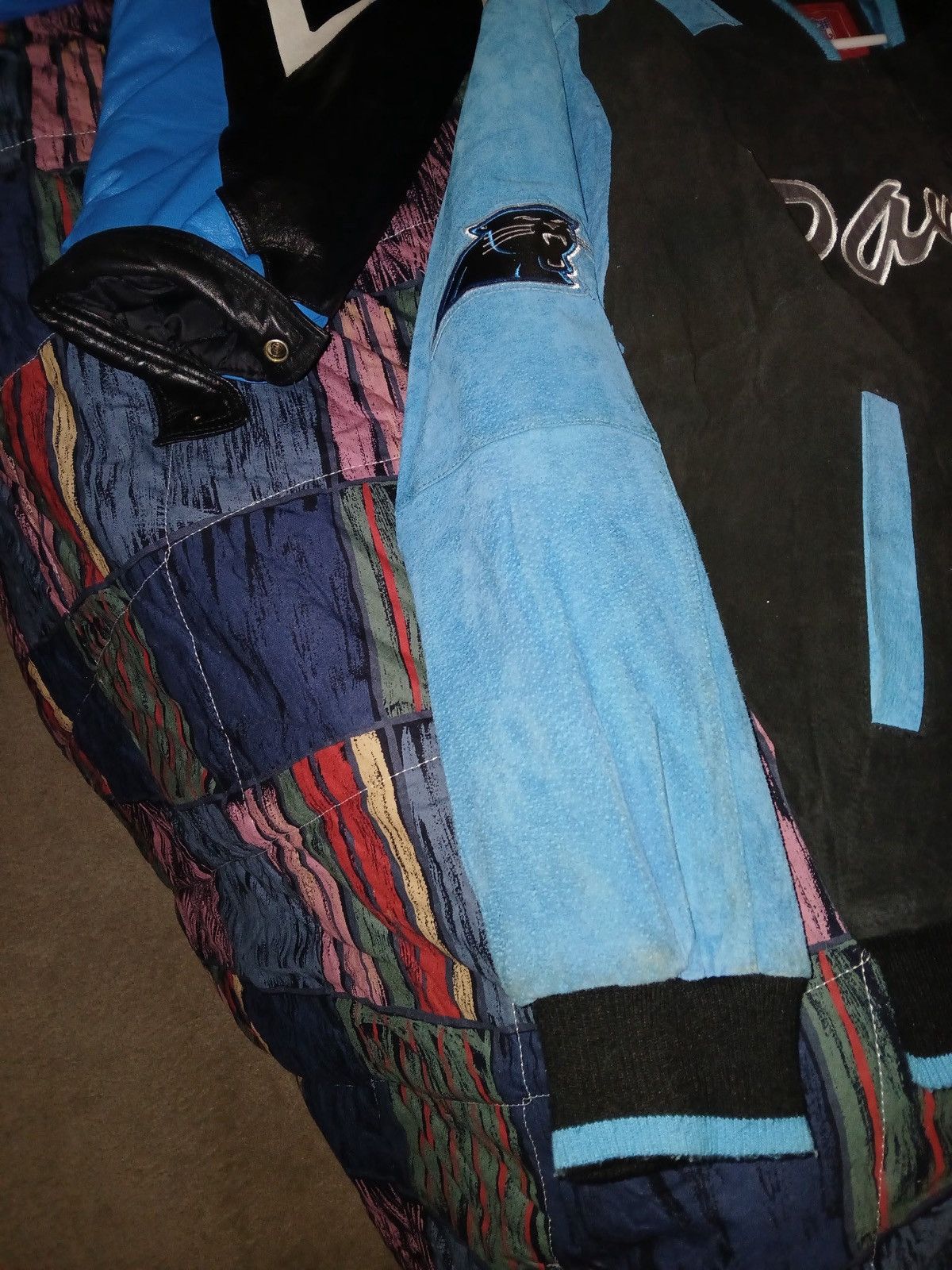 NFL Vintage Suede NFL Carolina Panthers Varsity Jacket Size US XL / EU 56 / 4 - 4 Thumbnail
