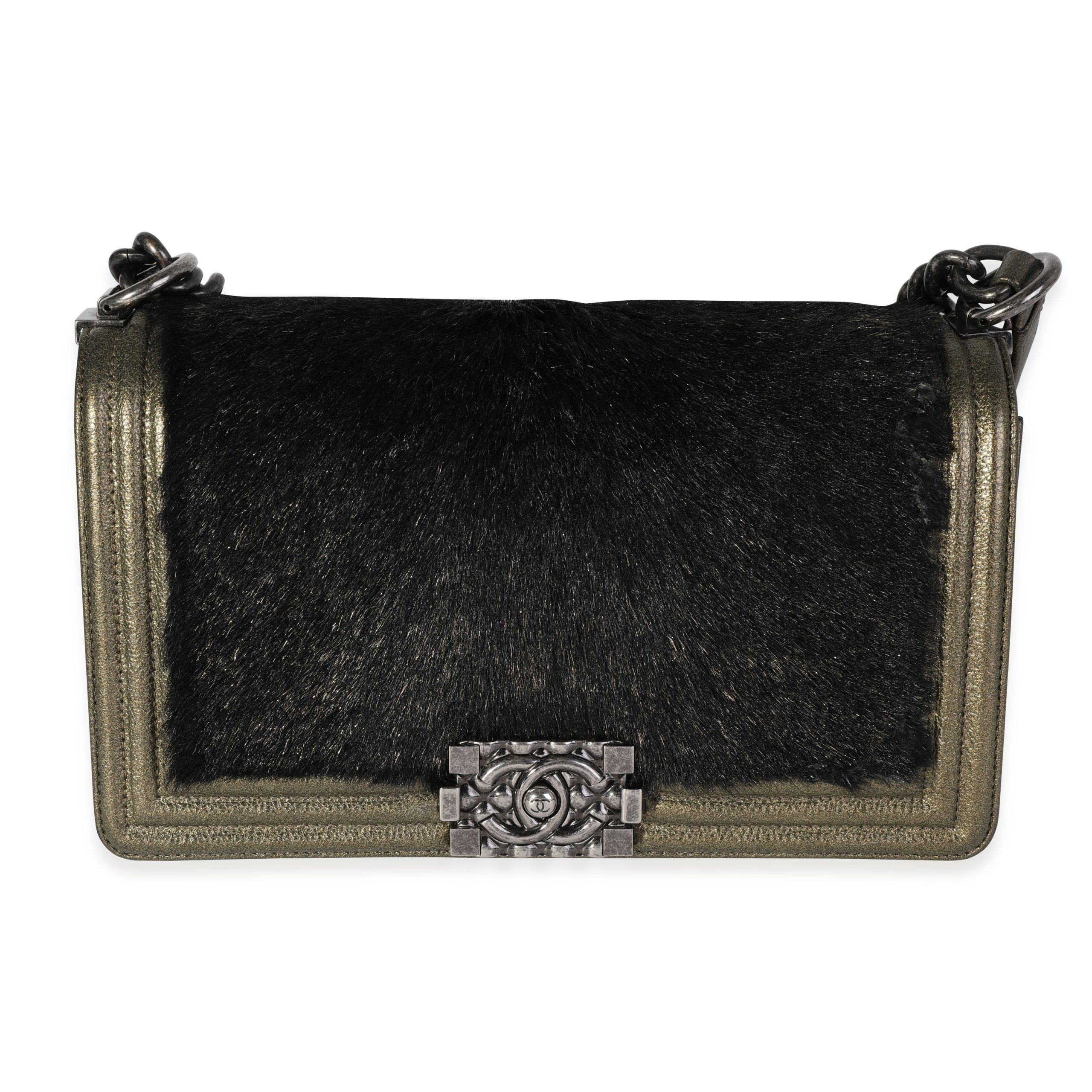 image of Chanel Gold Metallic & Pony Hair Old Medium Boy Bag, Women's