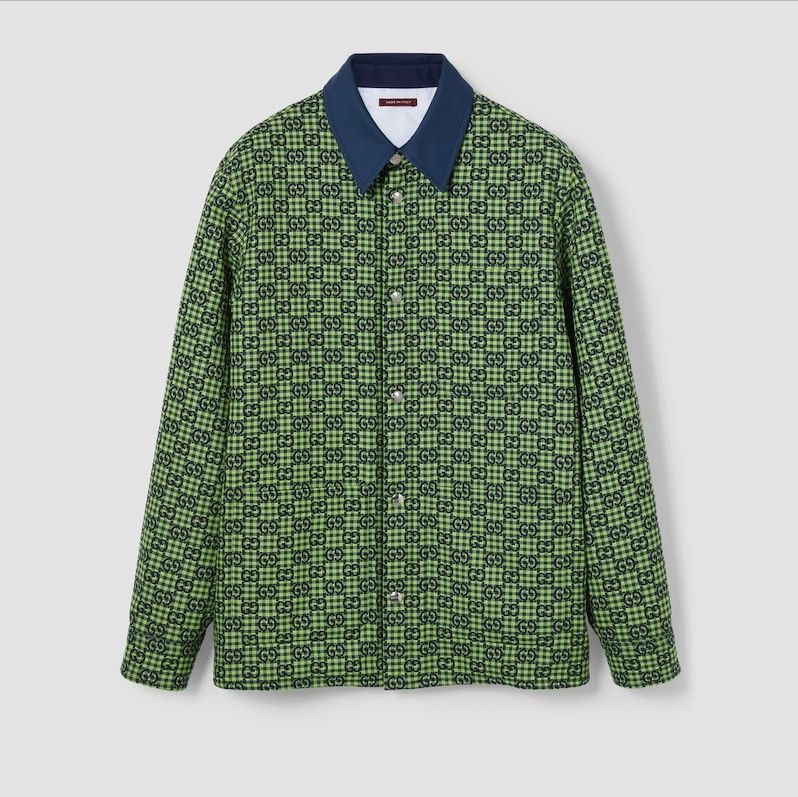 Gucci o1la5ras0426 GG Gingham Cotton Wool Jacket in Green/Blue Size US L / EU 52-54 / 3 - 1 Thumbnail