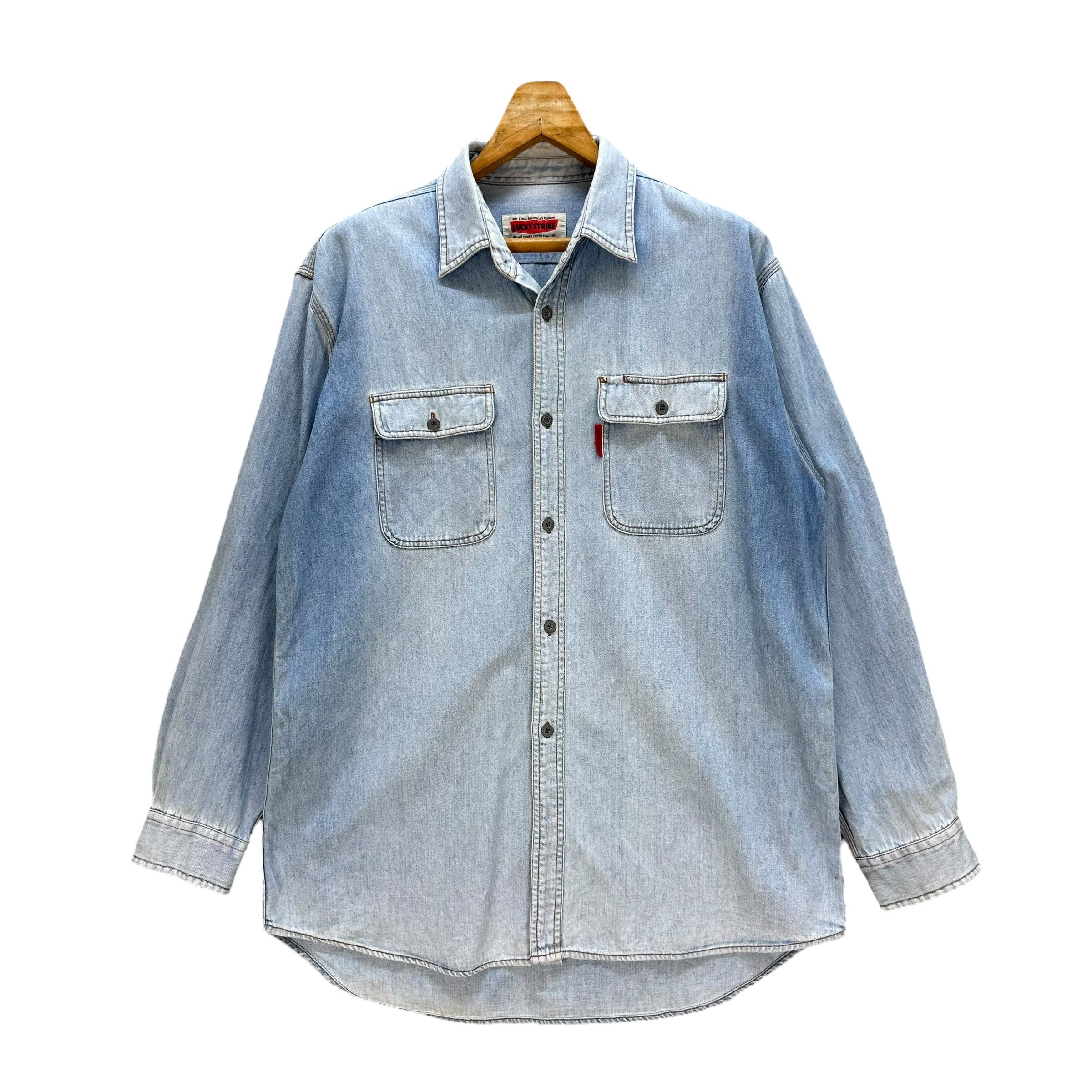 Vintage 90's LUCKY STRIKE Denim Button Shirt #A6-0147 Size US XL / EU 56 / 4 - 1 Thumbnail
